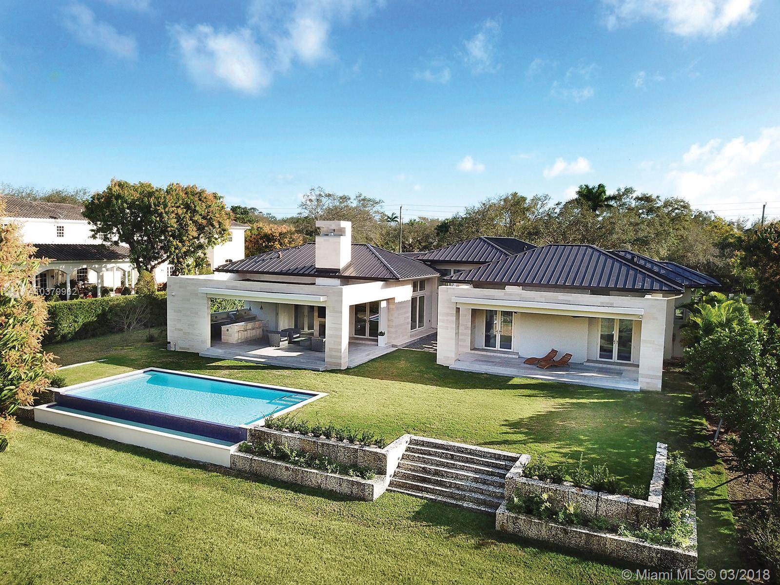 Extraordinary and uniquely modern contemporary situated on excellent n.pinecrest pretty street! Brand new
2017 construction features dramatic and distinctive well-thought out open floor plan. Sensational and
welcoming entry! A wealth of finest finishes and luxurious appointments. Artistic blending of indoor and outdoor
use of space! Soaring ceiling, Walls of glass! Marble and porcelain flooring. State of art gourmet dream kitchen.
Lavish master suite. Media room, office/den. Fabulous patio with fireplace and complete summer kitchen!
Inifinite pool. Lush and deep acre! Elegant symmetry with airy light-flooded flowing design for great
entertaining and all modern comforts! (Adj Sq.Ft, and Total Sq.Ft given per construction plans.)