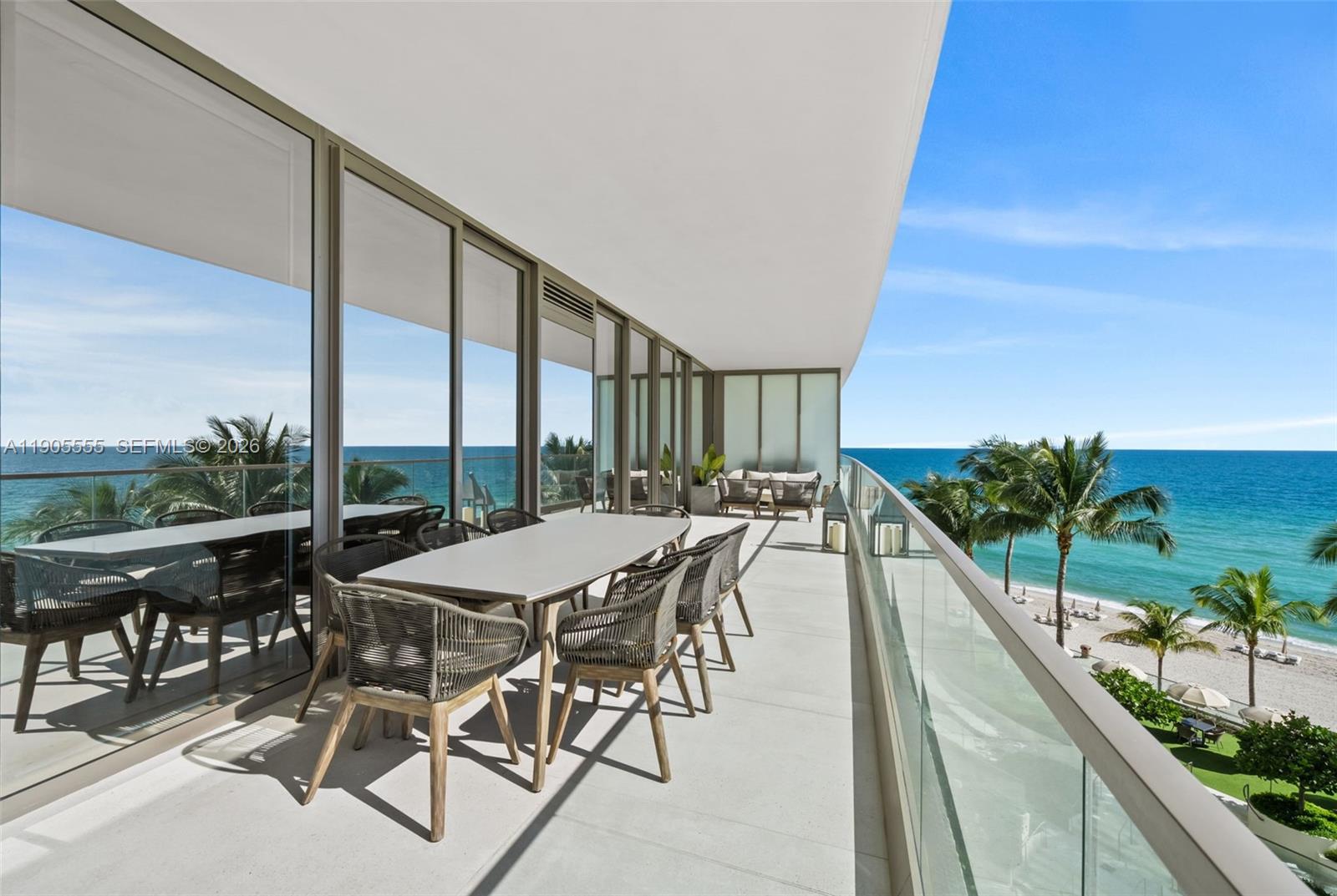 Experience refined oceanfront living in Residence 401 at the prestigious Residences by Armani Casa. This 3-bedroom + den, 5.5-bath, 2,468 SF home features an elegant open layout with floor-to-ceiling glass framing serene ocean and palm views. The spacious great room flows seamlessly to an expansive terrace for effortless indoor-outdoor living. A sleek gourmet kitchen offers custom cabinetry, premium appliances, and a large island ideal for dining and entertaining. The primary suite is a private retreat with a spa-like bath and generous wardrobe space, while all guest bedrooms feature en-suite baths. Residents enjoy world-class amenities including private beach service, oceanfront pool, spa, fitness center, restaurant, concierge, valet, and 24-hour security.