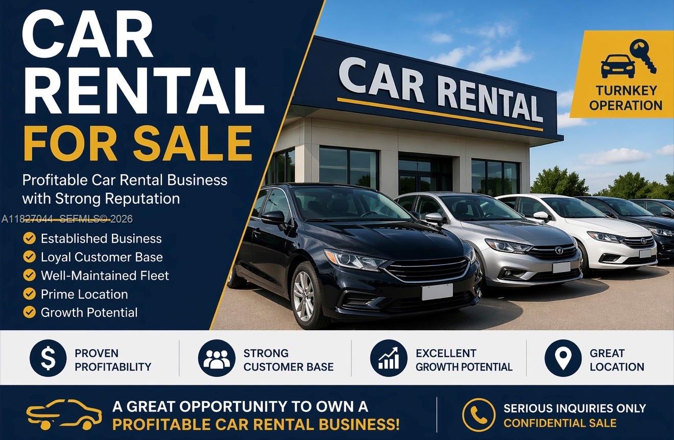 Incredible opportunity to acquire a well-established and highly profitable car rental agency operating in three of Florida’s busiest markets: Miami, Orlando, and Fort Lauderdale. This business has been successfully operating for nearly 10 years, building a solid reputation and a loyal client base of both tourists and locals. Fleet of 120 Vehicles – including compact cars, sedans, SUVs, minivans, sports cars, and convertibles – with an estimated value of $3.5M. State-of-the-Art Technology – includes a modern rate management system and rental car software, streamlining operations and maximizing revenue. Turnkey Operation. Growth Potential – opportunities to expand through digital marketing, partnerships with hotels and travel agencies, or adding new locations. POF and NDA required.
Terms to Proceed
 
Prior to detailed negotiations, the buyer must provide a signed NDA and proof of liquid funds or a bank pre-qualification letter.
To initiate due diligence, the buyer must execute a LOI, APA or SPA and provide an escrow deposit equal to one percent (1%) of the Business value.
 
Escrow terms:
 
If the buyer withdraws from the transaction or fails to complete the purchase for any reason, USD 4,000 from the escrow deposit shall be released to the seller to cover legal and administrative expenses. If the transaction closes, the escrow deposit shall be applied to the final purchase price.
 
The seller does not provide seller financing.
