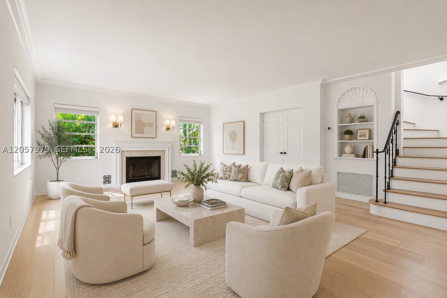 Announcing a rare opportunity to own this beautiful home designed by renowned Miami architect, Carlos B.
Schoeppl. Located less than two blocks to La Gorce Country Club or the 59th St. pedestrian walkway to
Biscayne Bay to view the sunsets. This two-story concrete home boasts a balcony, mature landscaping, and a
large, gated Chicago Brick driveway courtyard that fits parking for three or more vehicles. This well-loved home
retains many of the original features, including the large Florida Keystone porch, fireplace, built-ins, crown
moldings and original hardwood floors. A spacious gym and home office feature soaring wood ceilings, which continue into the sunroom/playroom, creating a warm and inviting atmosphere. The flexible floor plan offers endless possibilities for renovation, expansion, or customization to suit your lifestyle.