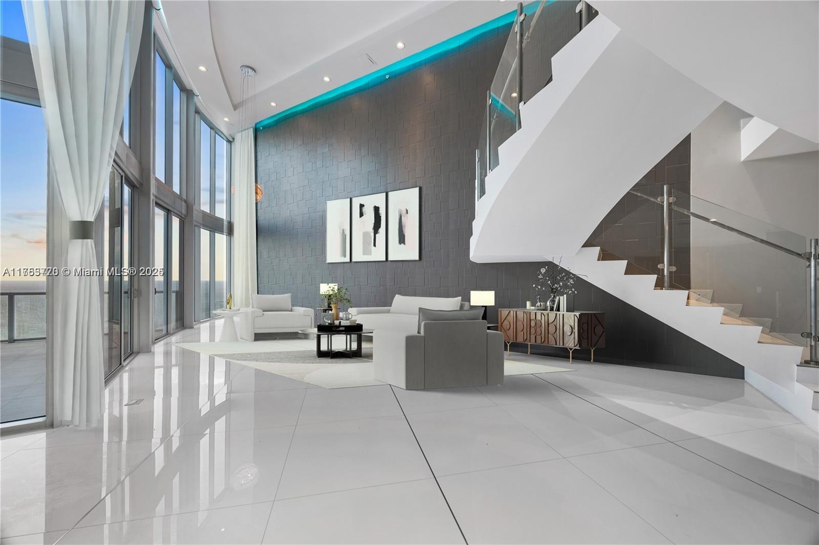 Discover the Opulent Sky Penthouse Mansion in Miami, a stunning two-story residence over 6,000 sq ft with breathtaking 360-degree ocean and intracoastal views. Enter via a private elevator to find 24 ft ceilings and a striking modern staircase. Floor-to-ceiling windows and terraces connect you to the vibrant skyline, making each sunrise and sunset a masterpiece. The luxurious master suite features dual walk-in closets, en-suite bathrooms, a private bar, and a jacuzzi with ocean views. Four additional bedrooms each have en-suite bathrooms and private terraces. The gourmet kitchen boasts premium appliances, a bespoke bar, and wine storage. Relax in your private plunge pool and hot tub, all equipped with smart home technology. Own this pinnacle of sophistication in Miami!