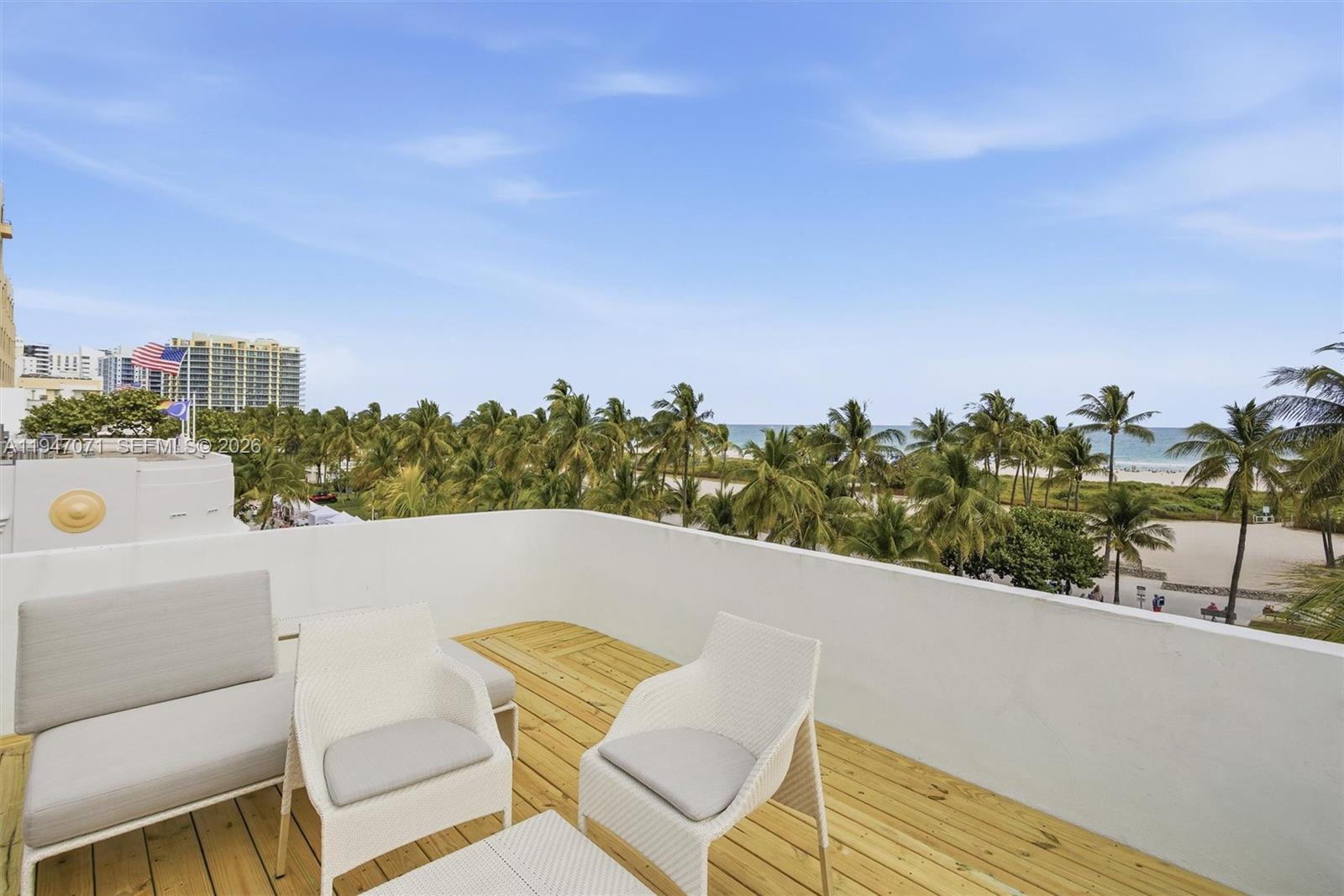 Rare oceanfront penthouse residence on iconic Ocean Drive. PH1 offers 2,789 interior square feet with 4 bedrooms and 4 full bathrooms, featuring expansive living areas filled with natural light and direct Atlantic Ocean views. Elevated penthouse positioning provides privacy and open vistas, ideal for both full-time living and entertaining. Located in a classic Art Deco–inspired oceanfront building in the heart of South Beach, this residence places you steps from the beach, dining, shopping, and cultural attractions while offering a refined retreat above the energy of Ocean Drive. A unique opportunity to own a large-format oceanfront penthouse in one of Miami Beach’s most recognizable locations.  Buyer responsible for verifying association rules, fees, assessments, and requirements.