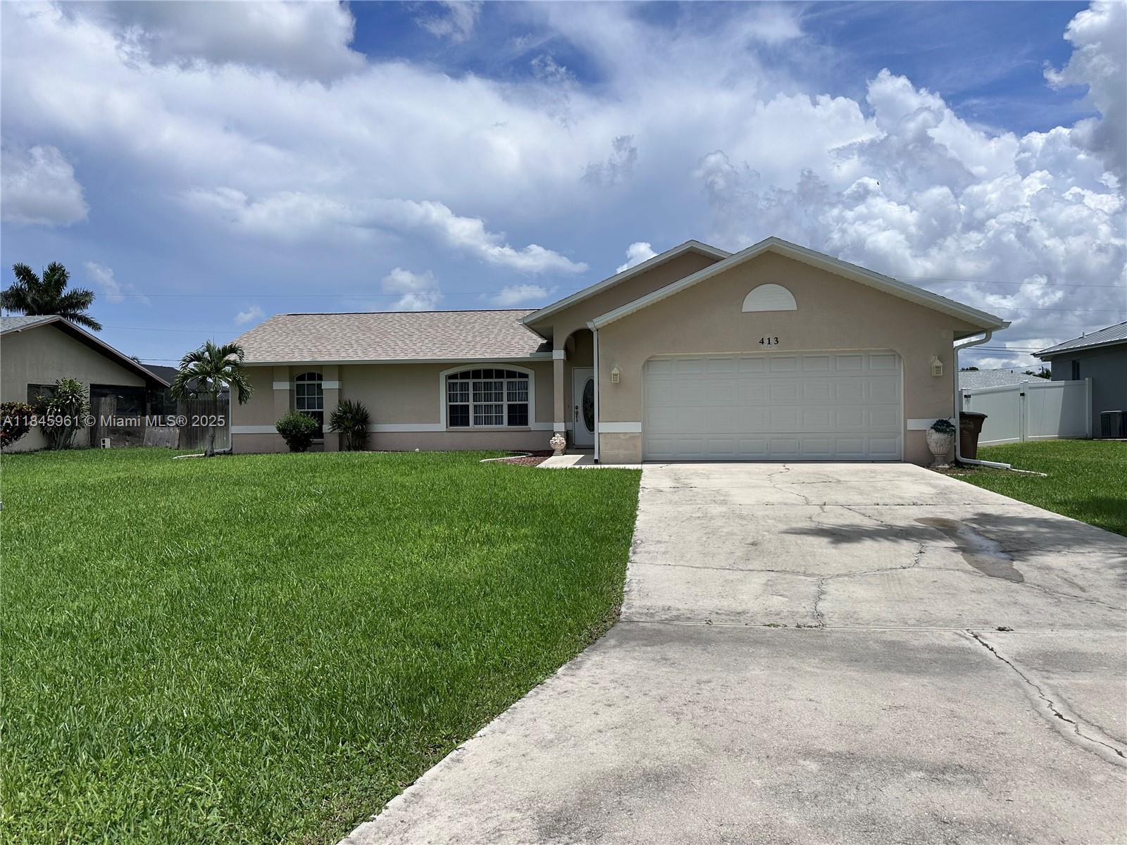 Welcome to this beautifully maintained 3-bedroom, 2-bathroom home located in a prime area of Cape Coral! Situated on a spacious lot, this move-in ready property features a two-car garage, well-manicured landscaping, and quiet neighborhood add to the appeal. Conveniently located near shopping, dining, and top-rated schools. Perfect for a primary residence, vacation home, or investment property. Don't miss this opportunity!***Dining room chandelier do not convey***