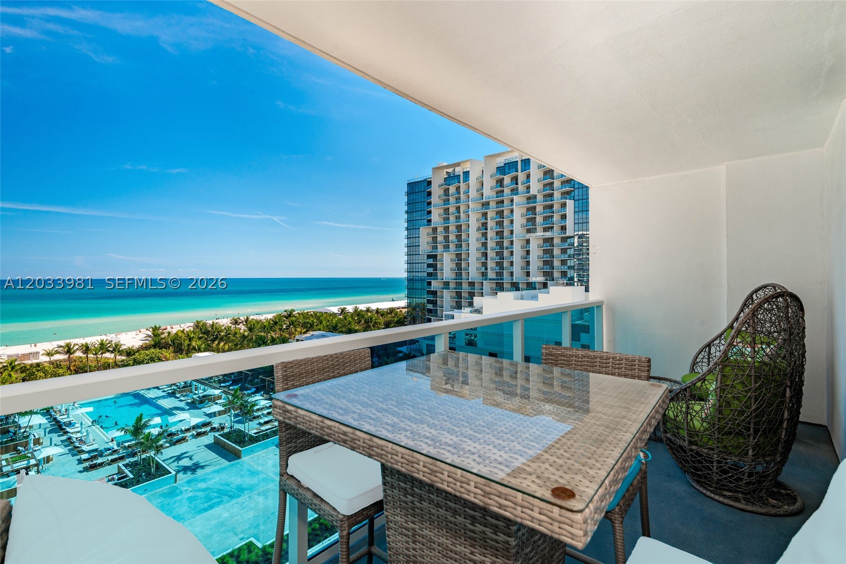Fully furnished Studio converted to 1 Bedroom , Ocean Direct condo with balcony boasting direct oceanfront and pool views at South Beach’s premier oceanfront resort. Modern, open new kitchen, new washer/dryer, Electricity, cable, WiFi, water and valet with 1 parking spot included. Laundry room on every floor. Roney Palace Amenities Situated inside the same building as the luxurious 1 Hotel, Roney Palace residents enjoy the best of South Beach with access to 3 oceanfront swimming pools, a hot tub and beach service. Valet parking, full-time security, laundry on every floor, onsite management office. Pricing is dynamic and may vary according to seasonal demand, lease commencement date, and lease term. Please contact listing agent for current availability and pricing