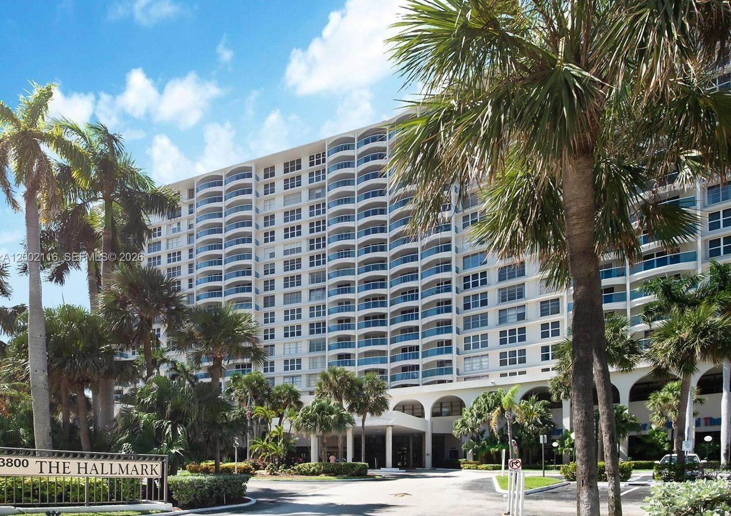 Biggest corner unit with a nice Intracoastal view. 3 bedrooms and 2 baths, updated kitchen, tile flooring. The building was extensively renovated with new glass balconies, updated lobby and common area. The Hallmark offers a beautiful Intracoastal front pool, library, party rooms, gym, BBQ area, ping-pong and billiard. The unit comes with one covered parking and storage space. Fees include internet, basic cables, water, your parking and building insurance. Great location across the beach and a short distance from shopping, dining and airports. The unit is currently rented and can be sold with or without a tenant.