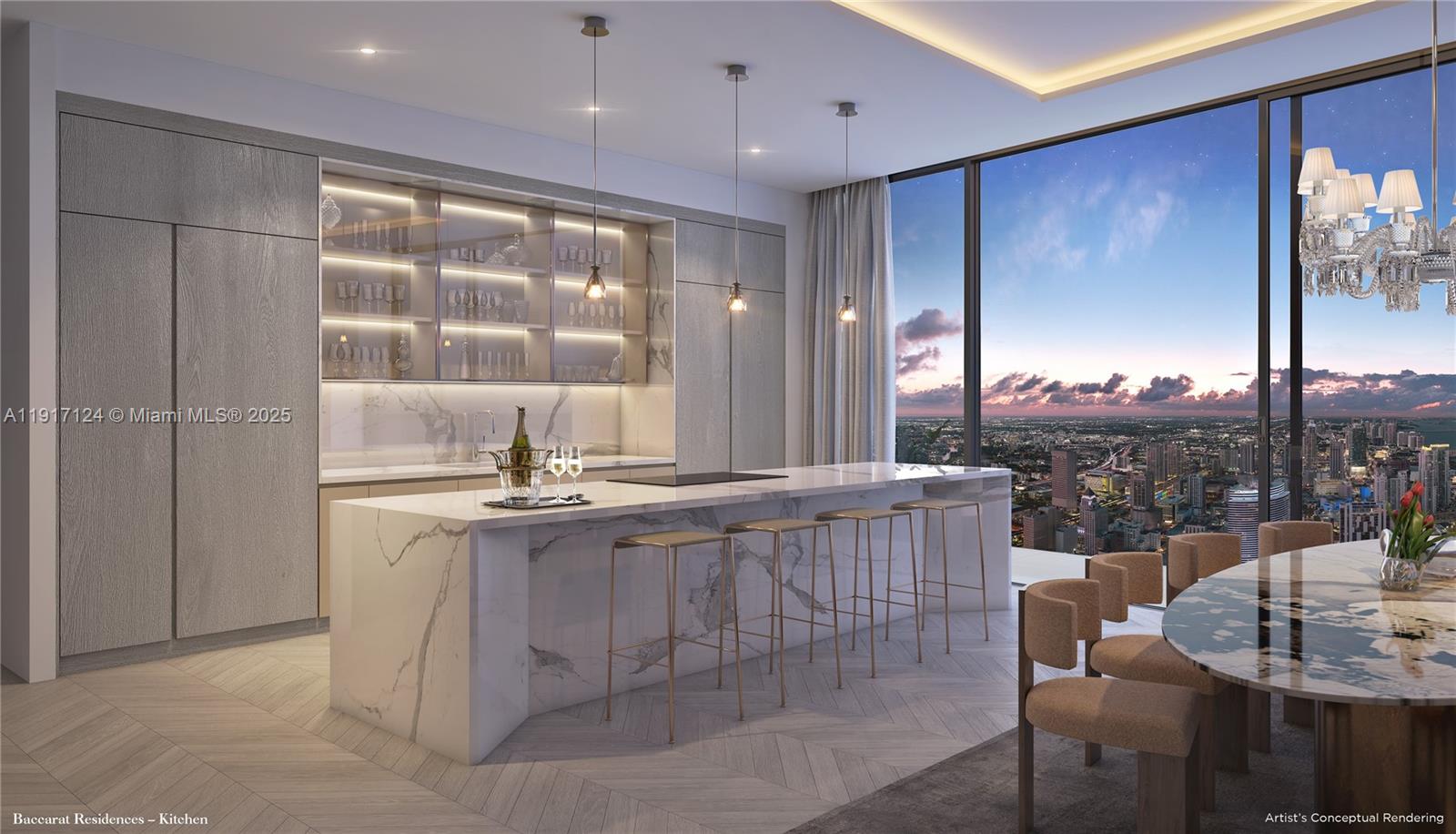 Stunning 3BD + Den + Maid's Room Penthouse at Baccarat Residences Miami. This pre-construction PH offers an open floorplan with beautiful Bay & Miami River views and desirable north/east exposures. Features include an Italian kitchen with Wolf/Sub-Zero appliances, marble bathrooms, and elegant modem finishes. Enjoy world-class amenities: 75,000+ sq ft amenities lobby, cafe, art gallery, pet spa, hammam spa, wine cellar, bayfront pool deck, children's playroom, private marina, and beach club access. Located in the Miami River District/Brickell, undergoing a multi-billion-dollar transformation. Last chance to own at Baccarat Residences. Delivery 2028.