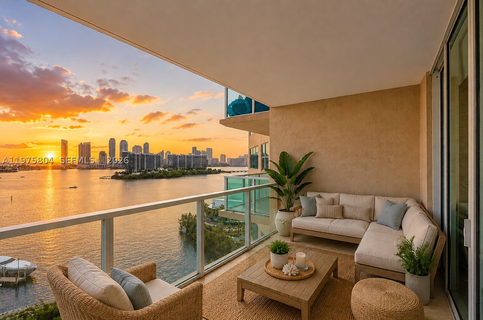 Breathtaking 12th-floor residence at the prestigious Aventura Marina II, offering sweeping, unobstructed 180° views of the Atlantic Ocean, Intracoastal Waterway, and city skyline. Spanning an expansive 2,020 SF, this split-floor plan features a versatile den that can easily convert into an open flex space or a spacious 3rd bedroom. Designed for maximum privacy, the generous bedrooms are situated far away from one another; both offer massive walk-in closets and large en-suite baths with dual sinks, living almost like a dual primary suite setup. Fully reimagined for modern living, this is a fully integrated smart home—every outlet, light switch, fan, and chandelier is wired to Wi-Fi for seamless remote control. The open kitchen features granite countertops and ample cabinetry. Enjoy resort-style amenities: 2 pools, state-of-the-art fitness center, 24-hr guard-gated security, valet, yacht club, and on-site boat docks. Minutes from Aventura Mall, fine dining, beaches, and major highways. Click "View Virtual Tour" for your interactive lifestyle concierge. Explore everything!