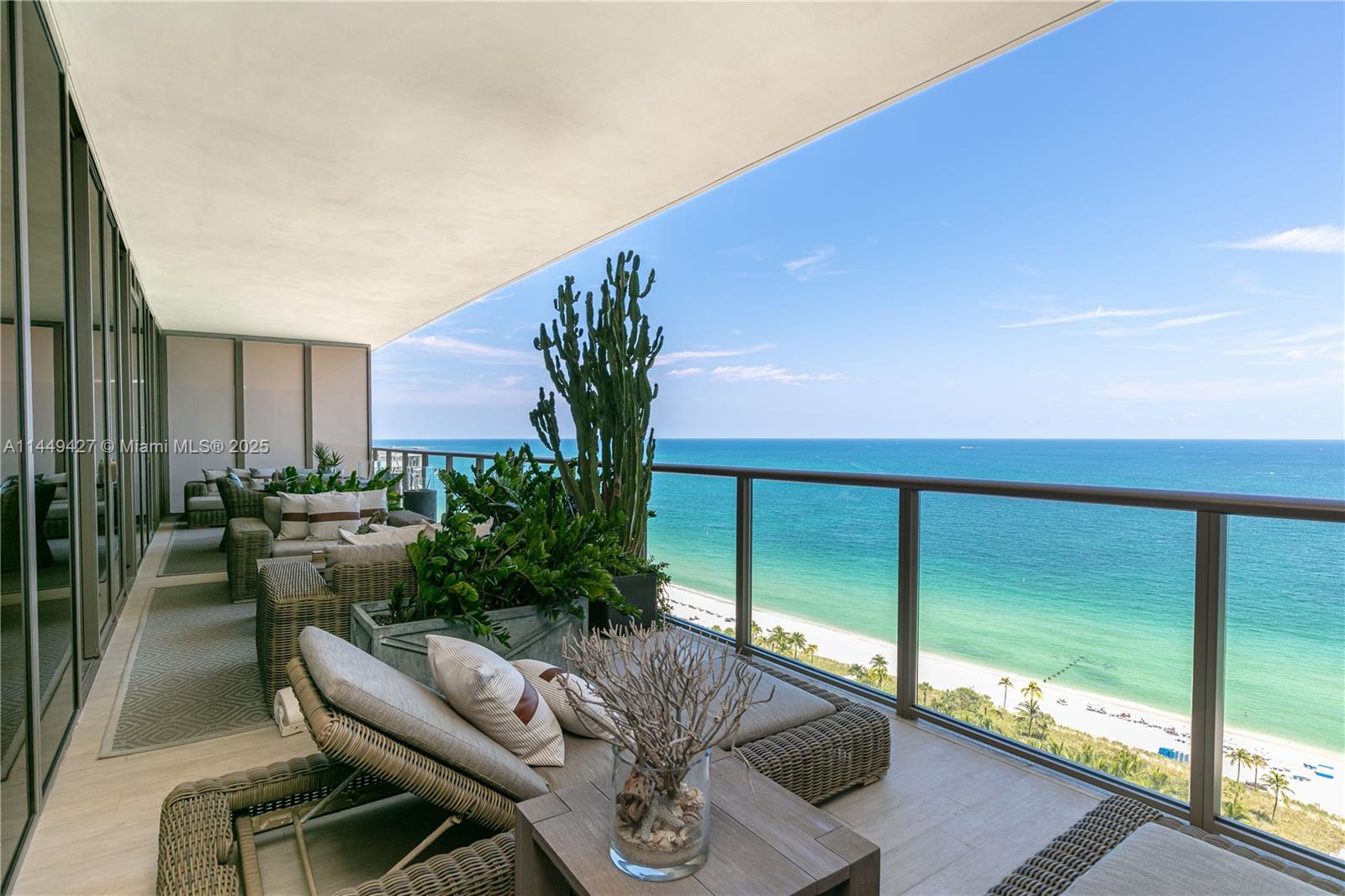 Modern elegance at its finest. This professionally designed residence has spared no expense and is offered turnkey furnished with ultra-luxury appointments, ready for move-in. Featuring wood flooring with herringbone installations, an oceanside living room and cityside family room, formal dining with wet-bar, expansive primary bedroom with seating area, chef's kitchen with gas range, fully-automated smart home technology and many other fine details. The two expansive terraces have been fully appointed and feature Zen-style gardens. Well-suited for large families and for entertaining. St Regis is the epitome of resort style living offering Five-Star, white-glove services and amenities. A+ location directly across from the famous Bal Harbour Shops with world-class boutiques and restaurants!