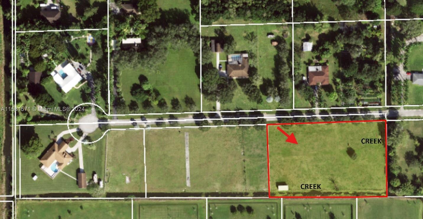 SouthWest Ranches Location!! This beautiful 2.5 Acres of land is located in the amazing community of SW Ranches located on the eastern edge of the Florida Everglades, 15 miles southwest of Fort Lauderdale and equestrian trails within reach. This large lot offers natural amenities, unique characteristics, and the quality of life that offers nature and tranquility.With a creek running on 2 sides of the lot & has a small barn structure. Currently has grazing cows. Surrounded by million dollar homes this sought out land is ready for you to build.The zoning ensures & allows balance between residential development for building your dream house while preserving the rural and natural qualities of the area. One of the most attractive places to live in S.Florida.