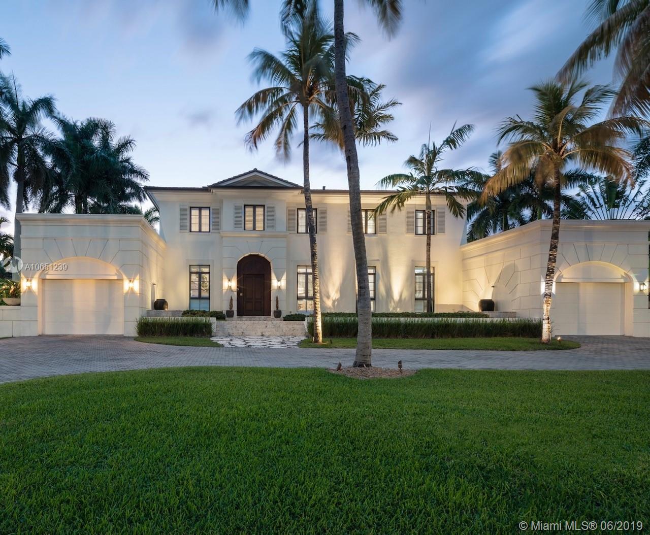 MAGNIFICENT FRENCH CARIBBEAN STYLE FAMILY HOME. TIMELESS DESIGN BY WORLD RENOWNED JORGE L. HERNANDEZ ARCHITECT. NO EXPENSE SPARED! 5 BEDROOMS + MEDIA ROOM, UPSTAIRS DEN, CUSTOM DESIGNED OFFICE AND FULLY EQUIPPED GYM ON SPRAWLING 20,951 SF LOT WITH 90 FEET OF PRIME WATERFRONT. SPACIOUS FLOORPLAN WITH 7,058 S.F. OF LIVING AREA(AS PER PLANS)APPROX 7,704 ADJUSTED S.F.  OVERSIZE GOURMET KITCHEN WITH TOP OF THE LINE APPLIANCES AND HIGH END CRAFTSMANSHIP BY HECTOR & HECTOR. SPECTACULAR MASTER SUITE & BATH WITH LARGE WALK-IN CLOSET & PRIVATE TERRACE. MARBLE & MAHOGANY FLOORS THROUGHOUT. FABULOUS COVERED TERRACE WITH SUMMER KITCHEN SURROUNDED BY LUSHLY LANDSCAPED GROUNDS, GARDEN POOL & BEAUTIFUL INTRACOASTAL VIEWS. GREAT LOCATION-STEPS TO TENNIS COURTS, TOT LOT & BASKETBALL.