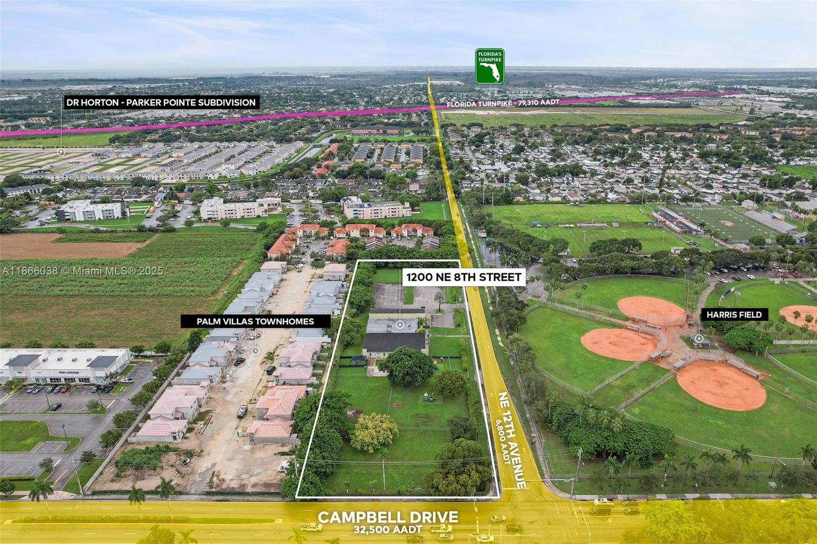 Discover an exceptional commercial opportunity in the heart of Homestead! Located on the highly visible corner of Campbell Drive and NE 12 Ave (Harris Field), this expansive 3.74-acre corner lot, zoned B-1, offers limitless potential for development. Currently functioning as a school with 13,000+ sqft, built in 2002, and 69 dedicated parking spaces, the property is ideally suited for a range of commercial uses. With a daily traffic flow of 39,300 vehicles, this prime location guarantees maximum exposure and accessibility for any business.. This is a rare opportunity to capitalize on a high-traffic, high-visibility location in one of Homestead’s busiest corridors.