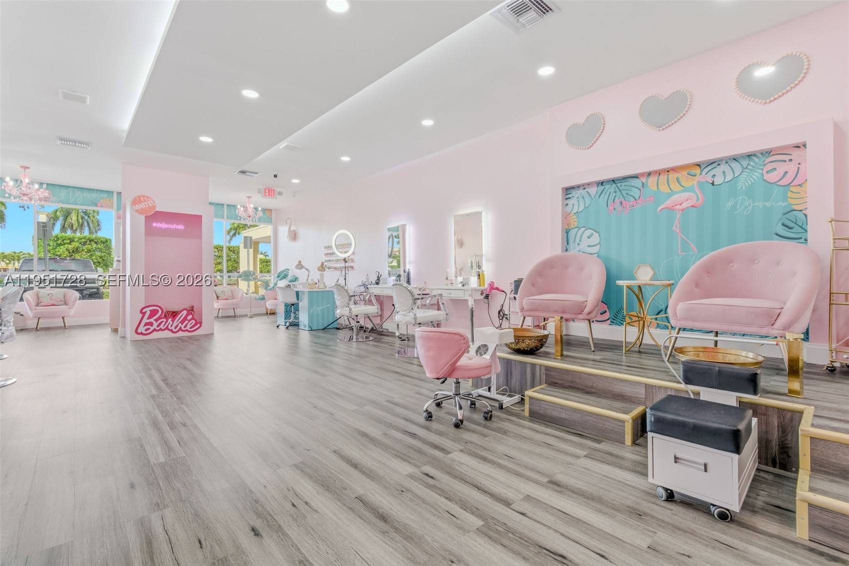 This beauty hair salon is in the heart W Hialeah, beautiful finishes, every details well thought out, custom furniture from DIR Salon. Separate room for lashes, eyebrows, hair removal, or make it an office. 6 hairdressers chairs with standing mirror table. Reception area suited with apple monitor. Everything was renovated and made to tailor professional fashioned top of industry hair stylist. Towards the back you'll have 2 hair washing chairs, very comfortable to fit the need of your customer, picture/selfie area, kitchen, coffee expressor machine, and a stunning renovated bathroom. The sale will include the name, furniture, inventory, bring in offer and we work the terms.