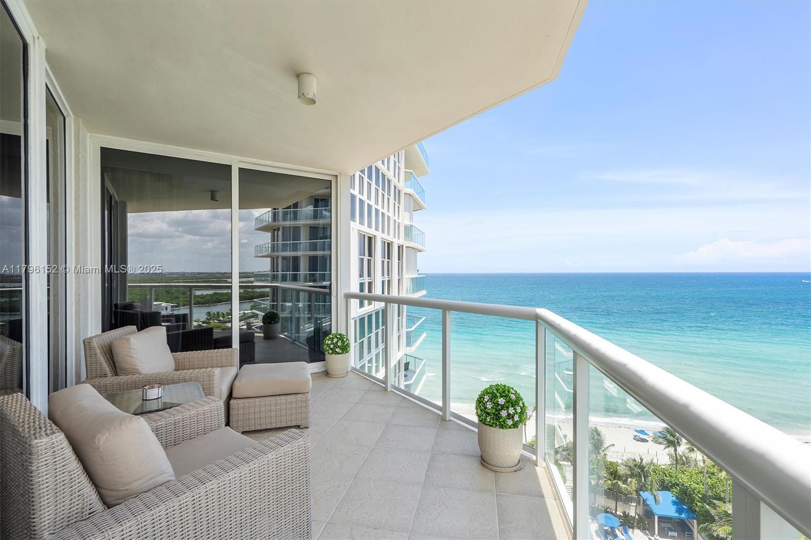 DIRECTLY ON THE SAND! BEAUTIFULLY APPOINTED OCEANFRONT RESIDENCE OFFERS EXPANSIVE VIEWS OF THE OCEAN & INTRACOASTAL. PRIVATE ELEVATOR W/ FOYER ENTRY & DOUBLE GLASS DOORS WELCOMES YOU INTO THIS BRIGHT OPEN RESIDENCE FEATURING MARBLE FLOORS, CROWN MOLDINGS, RECESSED LIGHTING, FLOOR TO CEILING GLASS, OPEN LIVING & DINING SPACE WITH A LARGE WRAPAROUND BALCONY, GOURMET KITCHEN W/ DOUBLE OVENS, GRANITE COUNTERTOPS AND BACKSPLASH, STAINLESS APPLIANCES, AND SO MUCH MORE! PRIMARY SUITE OFFERS LARGE MASTER BATH W/ 2 SEPARATE VANITIES, JACUZZI TUB, LARGE WALK-IN CLOSET & FLOOR TO CEILING GLASS WINDOWS. SPLIT BEDROOM FLOOR PLAN. PERFECTLY LAID OUT WITH AMPLE STORAGE. LAUNDRY ROOM W/ SINK. FULL SERVICE LUXURY BEACHFRONT BUILDING WITH ALL THE AMENITIES ANYONE COULD WISH FOR AND CONCIERGE SERVICES.