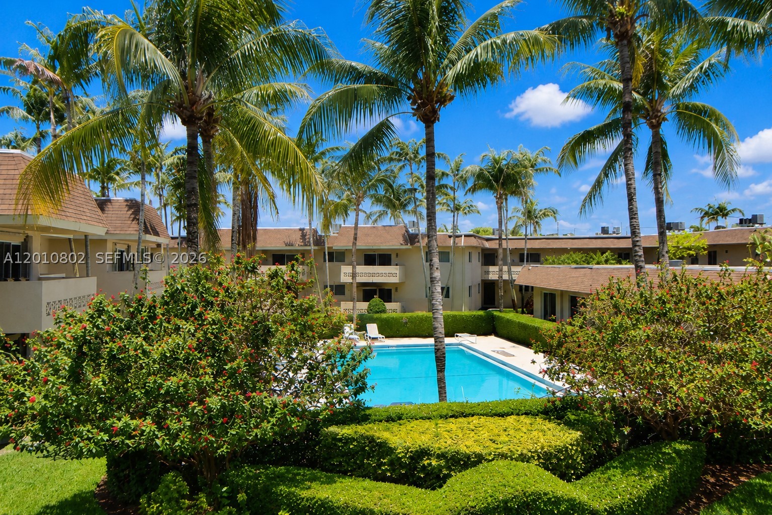 Freshly painted in white one bedroom one bathroom in sought after Palmetto Bay. Gated community for security. Second floor unit with wonderful view of pool and lush garden area. Updated kitchen with wood cabinets and granite counters and stainless steel appliances. Impact windows and doors. Tub in bathroom. Ample balcony off living/dining room facing west to enjoy the garden, pool, and peaceful sunsets. 2 closets including a large walk-in. Excellent location walking distance to Publix and very close to many shops/restaurants including The Falls. Parking space is number 103. Laundry is located on same 2nd floor.