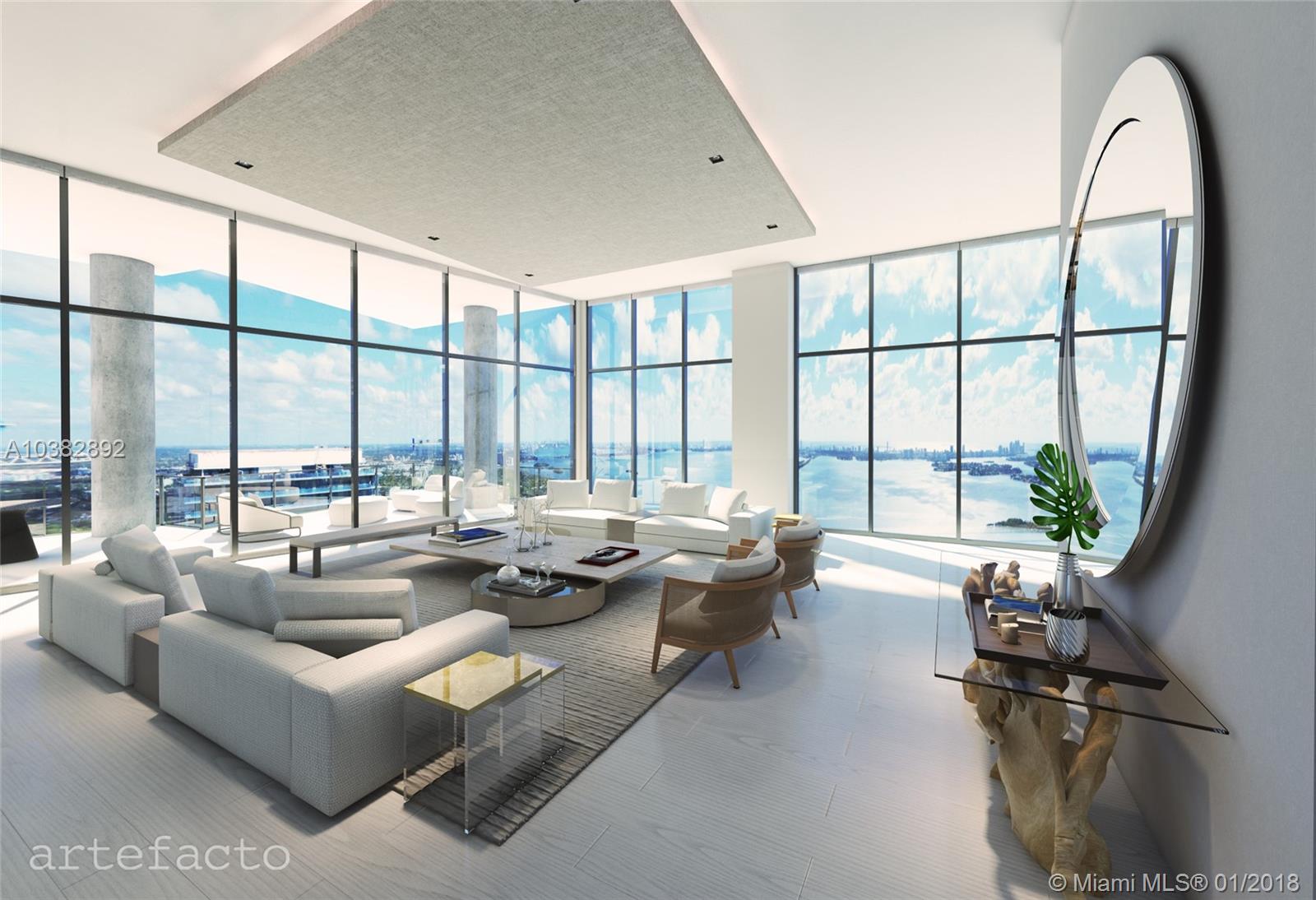 Enjoy glorious sunrises over Biscayne Bay and mesmerizing sunsets over Miami’s slick city skyline in this 5774 sqft flow through corner residence PH6. This 5br/5.5 bath + den is the newest addition to Miami’s elite cosmopolitan neighborhood. This breathtaking tower of glass intertwining city living with beach club lifestyle has become the city’s most desired address.  With interiors by renown designer Thom Felicia, the buildings unique amenities are like no other. Concierge services, dog park, 2 tennis courts, basketball court, gym/spa, business center, 2 great rooms, and beach club with lounge, pool, cabana, private pier and more! **4 PARKING SPACES + VALET**