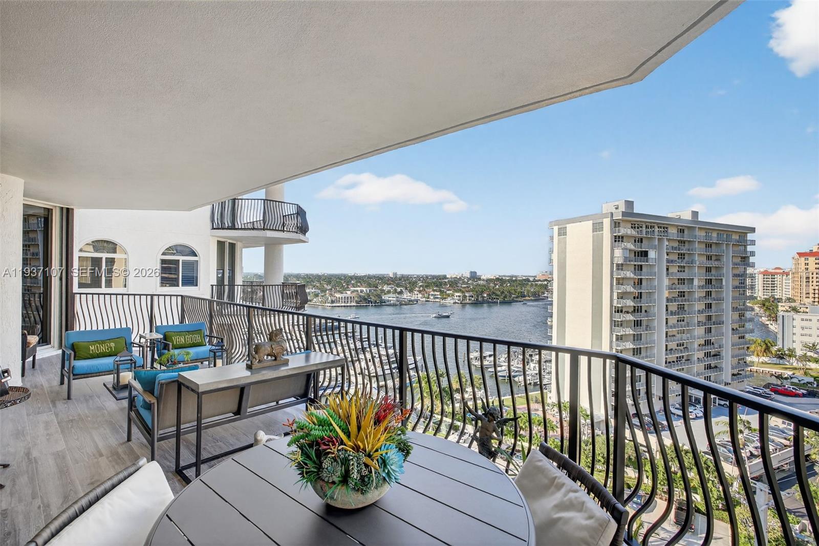 Beach living in updated 2BD 2BA at Jackson Tower offering refined interior space, north facing unit w/ sweeping Atlantic Ocean & Intracoastal Waterway views. Reimagined by published interior designer, unit features uncompromising craftsmanship & museum quality finishes. Semi-private elevator opens to floor to ceiling glass, marble floors, Crystal Emtek door hardware & designer details. Striking galley kitchen w/ custom cabinets by renowned Chicago millworker w/ bookmatched bleached walnut veneer, Taj Mahal quartzite counters & antiqued mirrored backsplash. Wolf induction cooktop & ovens, Sub Zero & Miele appliances, beverage cooler, Brizo faucet w/ water purification. Dual primary suites w/ spa inspired baths & custom closets. Expansive 39 ft terrace out of direct sun, ideal for watching yachts & the Air Show. Resort style living w/ recent capital improvements incl new elevators, waterproofed & painted exterior & garage renovations. Amenities: 24 hr concierge & security, valet, on site mgmt & engineering, heated pool & sun deck, hot tub, sauna, steam room, gym, clubrm w/ billiards & EV charging. SIRS compliant w/ substantial reserves. Oversized garage parking space. Pet friendly for 2 pets. Maintenance incl internet, cable w/ HBO & Showtime & bimonthly pest control. Accordion shutters, '20 AC. Rentals: 2 leases/year w/ 6 mo min. Steps to Beach, Las Olas Blvd dining & new Las Olas Marina. Rare designer finished condo in one of Ft Lauderdale’s most prestigious addresses.