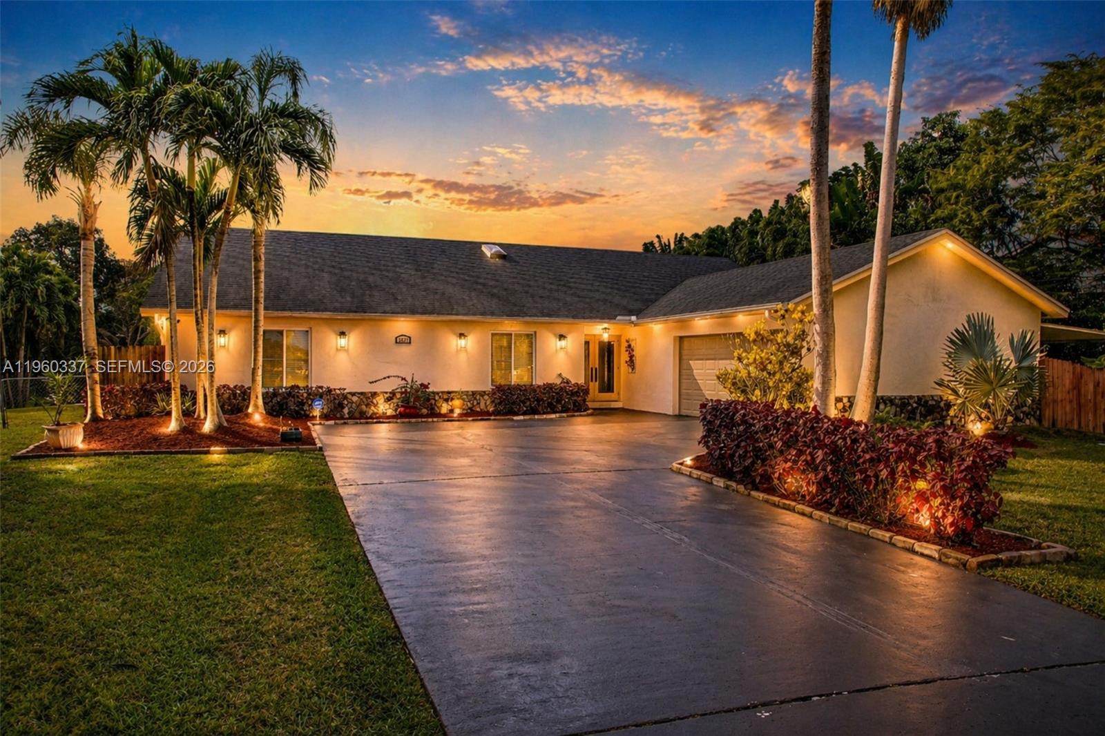 Exceptional residence nestled in the highly sought-after community of Southwest Ranches, known for its privacy, spacious lots, and upscale living. This beautifully maintained home offers 4 bedrooms and 2.5 bathrooms, featuring elegant travertine flooring throughout and impressive vaulted ceilings finished with rich cedar wood, while skylights fill the space with abundant natural light, creating a bright and inviting ambiance. The thoughtfully designed layout includes a spacious kitchen with a central island, expansive living areas, and a comfortable family room centered around a stunning coral stone fireplace, perfect for both relaxing and entertaining. Set on an expansive lot just under one acre, the property boasts a private pool, generous outdoor living space, and ample parking, and with no HOA it offers added flexibility and freedom. Additional highlights include a roof replaced in 2020 and a prime location near I-75, providing convenient access while maintaining the peaceful and exclusive lifestyle that defines Southwest Ranches, making this a unique opportunity to own a refined and spacious home in one of South Florida’s most desirable areas.