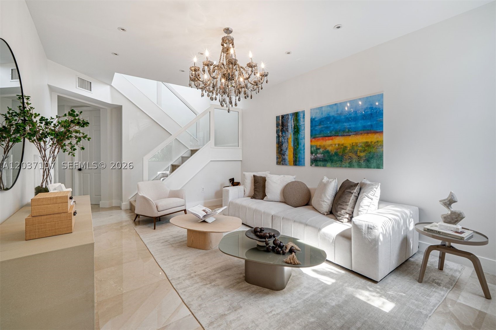 Modern move-in ready 5bed/4.5 Bath 2,877 SF pool residence in Aventura Lakes. 4bed/3-bath upstairs and 1-bed/1.5 downstairs. Beautiful white oak floors upstairs, stunning marble floors downstairs. Oversized primary suite with walk-in closets. Glass staircase. Tankless water heater. Pool heater. New Washer/Dryer. The guard gated community offers 24-hour security, a 2-story fitness center, game room, clubhouse, and 2 pools. Walking distance to Don Soffer Aventura Charter High School