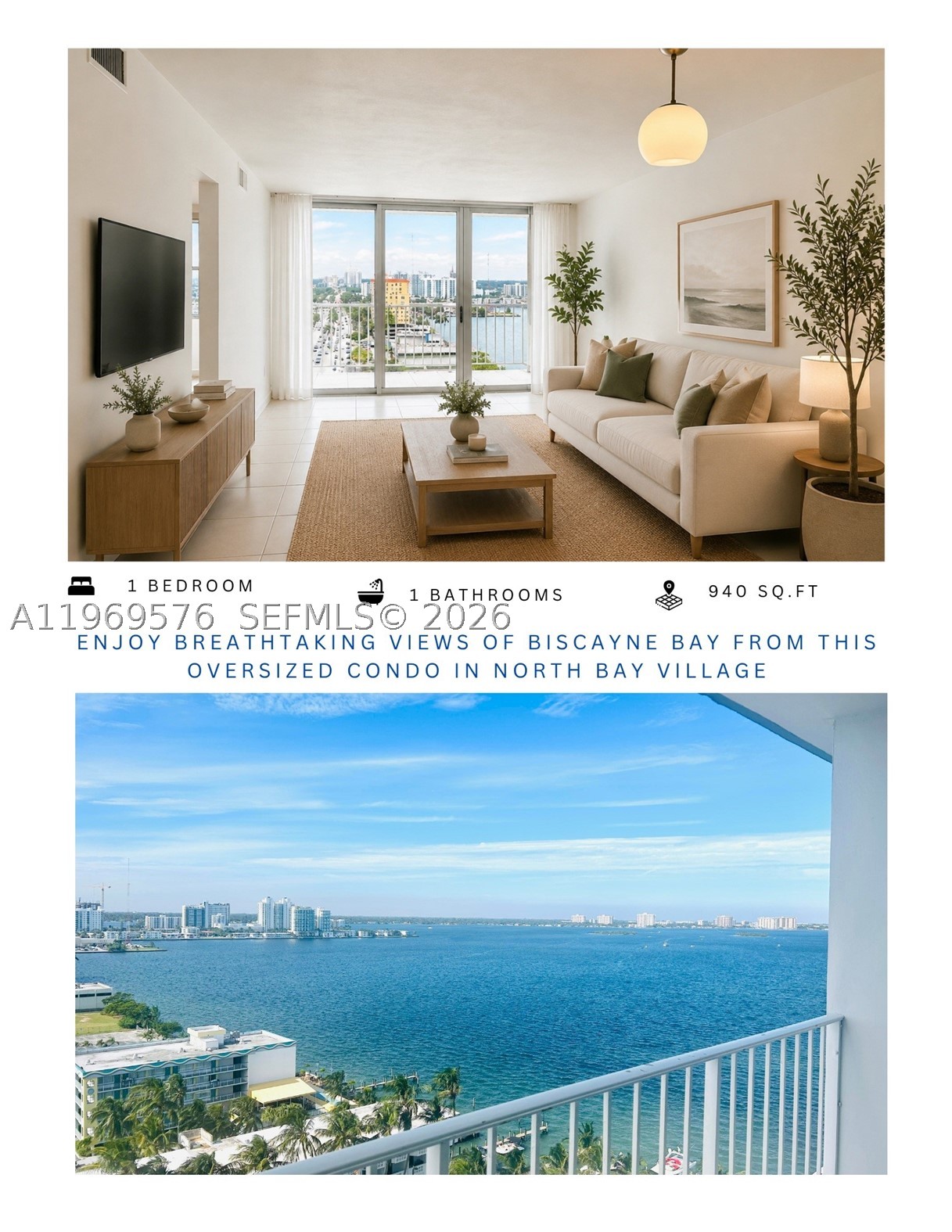 PRICE REDUCTION!!! ENJOY BREATHTAKING VIEWS OF BISCAYNE BAY FROM THIS OVERSIZED 1/1 UNIT IN NORTH BAY VILLAGE. ONE OF THE BEST PLACES TO LIVE IN MIAMI, DENSE URBAN FEEL W. MAJOR LUXURY REAL ESTATE PROJECTS ON THE WAY & A BAY WALK ALL OVER THE ISLAND PROJECTED. RESTAURANTS, SPORT FACILITIES & NIGHTLIFE IN A VERY SAFE ISLAND. EXCELLENT LOCATION, EASY ACCESS TO MAJOR HIGHWAYS, ONE BRIDGE AWAY FROM MIAMI BEACH & NORMANDY SHORES GOLF CLUB. THE UNIT FEATURES TILE FLOORS, REMODELED BATH & KITCHEN, SS APPLIANCES & LAUNDRY FACILITIES IN THE SAME FLOOR. PET FRIENDLY BUILDING, 24 HOUR LOBBY ATTENDANT, BIKE STORAGE (subject to availability) FITNESS ROOM, SAUNA, COMMUNITY ROOM, BILLIARD ROOM, HEATED COMMUNITY POOL ON THE OPEN BAY, & ON SITE MANAGEMENT. MONTHLY FEES INCLUDE CABLE and INTERNET, WATER, TRASH REMOVAL, PEST CONTROL, INSURANCE (not interior content) & ASSIGNED PARKING SPACE. GREAT EITHER FOR INVESTMENT OR PRIMARY / VACATION HOME!!!