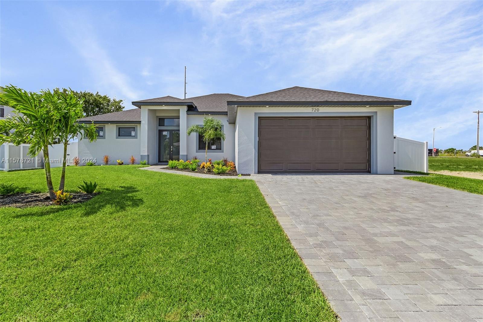 Ultra Chic 4 Bedroom 3 Bath brand new Pool home on city water and sewer. All assessments PAID. A Modern Southwest Florida Contemporary Design with over 2000/sf of livable area. Bring your family and be the 1st owner to enjoy this beautiful Home. Impact windows and doors, porcelain tile through, No Flood Insurance Needed. Automatic lawn irrigation system. Close to all shopping and service facilities located along the Pine Island corridor. CO in Hand and Ready to Close.