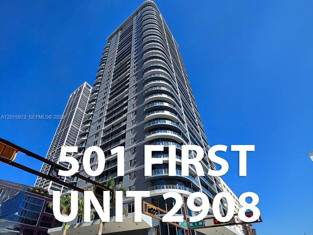 RENTED FOR $2500 UNTIL 6/14/2027- This newly completed 29th-floor residence at 501 First offers an exceptional turnkey opportunity with high-demand skyline views, no rental restrictions, and a prime location in the heart of Miami’s rapidly expanding Worldcenter district. Unit 2908 represents a high-yield asset in one of the city's most desirable new developments, perfectly positioned for both short-term rental income and long-term capital appreciation.  This 1-bedroom, 1-bathroom unit featuring a sleek, modern floorplan designed for maximum efficiency. Located on the 29th floor, the unit offers 535 square feet of interior living area complemented by an expansive 86-square-foot balcony.  The deep terrace provides north-facing views of the evolving urban core, overlooking iconic landmarks like the Freedom Tower and the Kaseya Center.  Situated at the epicenter of Miami's multi-billion dollar Worldcenter project, the property offers unparalleled connectivity. Directly adjacent to the Brightline high-speed rail station, offering a critical transit link for travelers and business professionals alike. Steps away from world-class dining, the Miami Heat arena, and the upcoming world-class shopping promenades. The building’s policy allowing for unrestricted short-term rentals makes this an ideal candidate for high-frequency vacation rental platforms.