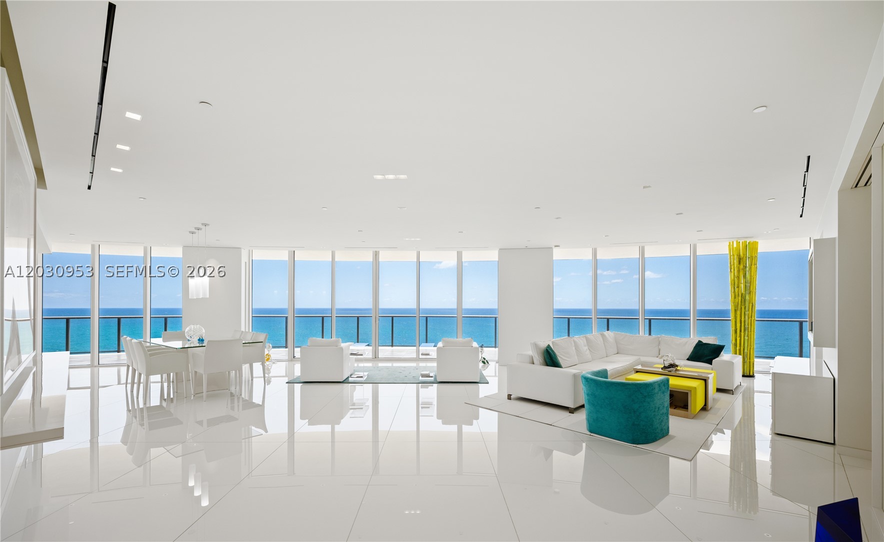 Breathtaking 180° direct ocean views. Designer-renovated 3BD/3.5BA at St. Regis Bal Harbour — 2,800 SF of interiors plus a 1,600 SF wrap-around ocean terrace.
Soaring ceilings, floor-to-ceiling windows, and an open kitchen with beach-view island. Custom upgrades throughout: Lutron system, spa bathrooms with steam room, specialty flooring, and custom cabinetry.
Full St. Regis privileges — 24/7 concierge, private butler, Remède Spa, 3 restaurants, 3 pools, beach access, and 15% off food & services. Steps to Bal Harbour Shops.