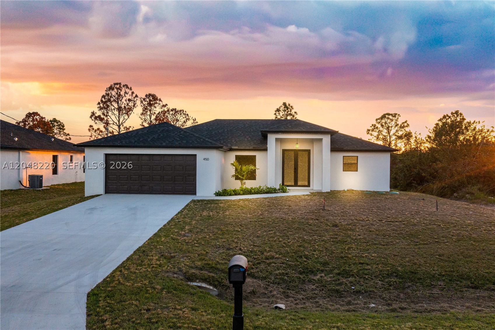 Modern and spacious open concept floor plan with 1,749 sq. ft. under air, 4 bedrooms, 2 bathrooms, and 2-car garage. This home features 10' ceilings, coffer ceilings, tile flooring throughout, quartz counter tops, soft close cabinets, stainless steel appliances, pantry, large bedrooms, his and hers walk-in closets, ceiling fans in every room, utility room. Huge covered patio with connections for your outdoor kitchen. Upgrades include high-impact windows and doors, LED lighting fixtures, and energy-efficient appliances. NO HOA - NO FLOOD ZONE.