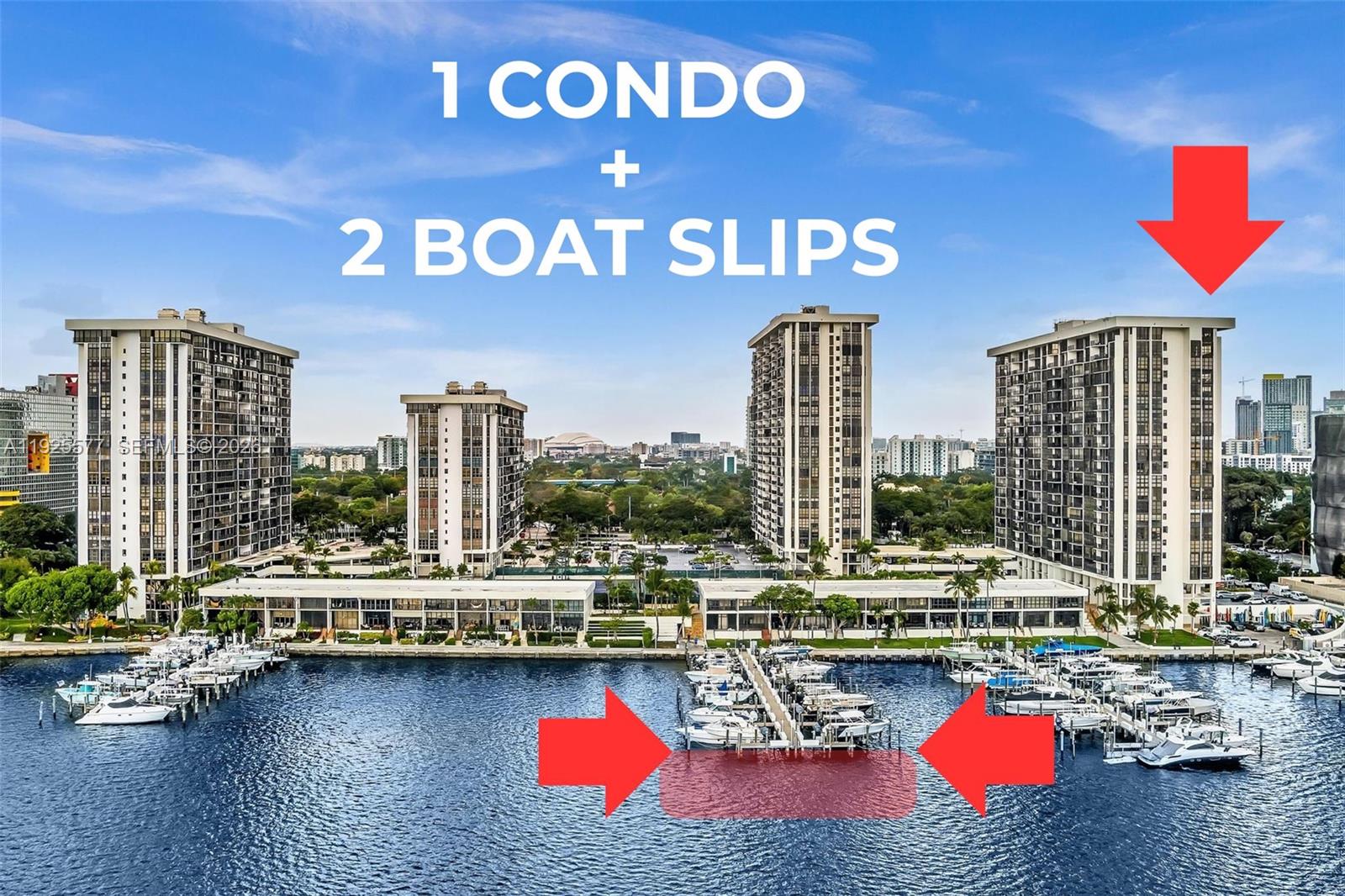 An exceptional waterfront assemblage anchored by marina capability rarely found in Brickell — featuring two boat slips that can accommodate a 72+ ft vessel or two 36-ft boats, paired with a beautiful CONDOMINIUM. All offered as one seamless acquisition within Brickell Place Phase I.

The 1,064 sq ft residence showcases Italian porcelain floors, new LED lighting, custom closets, blackout shades, and a quartz-clad open kitchen with stainless appliances and bespoke cabinetry. Floor-to-ceiling exposures capture sweeping bay and skyline views, creating a living environment that feels both intimate and distinctly modern.

The marina slips are positioned near the pier end for effortless approach and departure, with no drawbridges between the marina and Biscayne Bay, making them ideal for cruising, crossings, or spontaneous days at sea.

Brickell Place offers a resort-style waterfront lifestyle with pools, tennis courts, fitness facilities, valet service, and gated security all moments from the Financial District and the luxury retail and dining of Brickell City Centre.