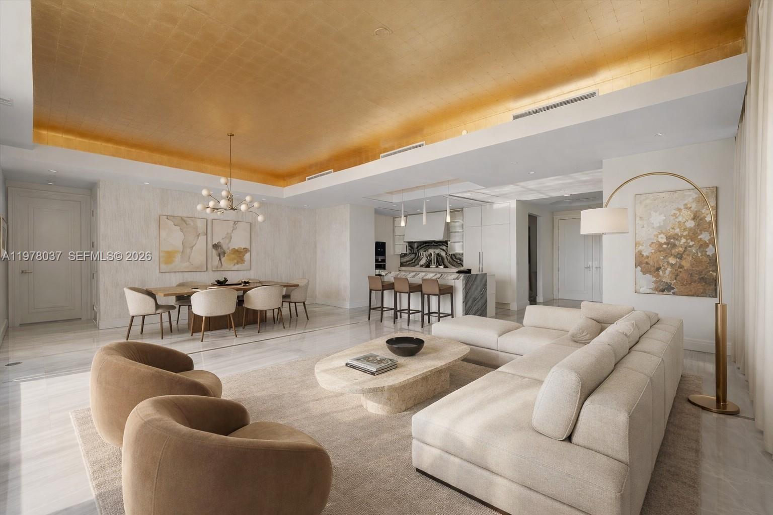 Estates at Acqualina Residence 1506 presents a rare opportunity to own within the most prestigious beachfront building in Sunny Isles Beach. Exquisite 3 bedrooms + den residence features an expansive 20-foot long floor-to-ceiling sliding glass walls. Connecting the interiors to one of the most generous terraces for typical units complete with a summer kitchen and private hot tub. The home also offers a chef’s kitchen outfitted with French gas range, dramatic onyx countertops, bespoke finishes, an onyx-clad primary bathroom with a steam shower, marble floors throughout, and 10.6-foot ceilings. Ownership at The Estates at Acqualina includes access to an unparalleled lifestyle: five on-site restaurants, three resort-style pools, a Rolls-Royce house car, daily breakfast service, a private cinema with weekly showings, bowling alley, water slide, golf simulator, soccer field, basketball court, and even ice skating, all delivered with Acqualina’s signature five-star service.
