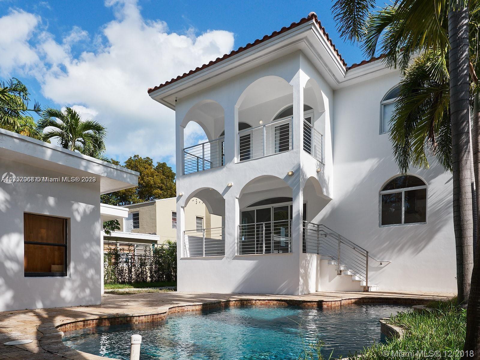 Completely renovated 2-story house located just right across the Miami Beach Golf Club and at 5 minutes walking distance from Lincoln Rd Mall. This house is newly constructed using plenty of natural wood yet designed with a modern design. It features over 3600 square foot, high ceilings, 3 balconies, 2 terraces, a heated pool and a fully functional guest house. The property is currently leased but tenants are set to leave as soon as a new contract agreed upon.
