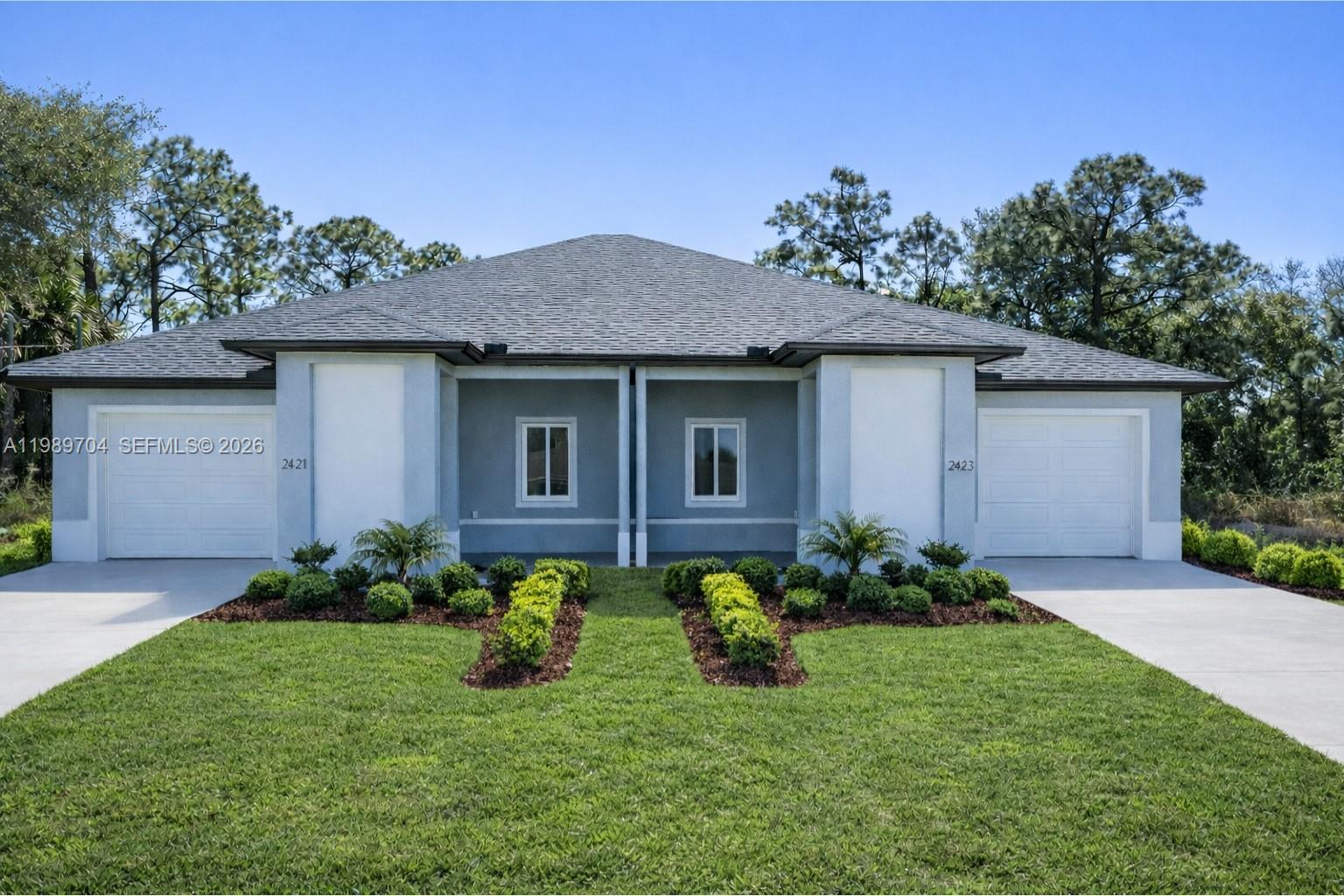 BOTH SIDES RENTED GENERATING INCOME OF $3,450/MON. Use preferred lender and qualify for up to $17,000 toward closing costs and/or down payment assistance, subject to buyer qualification and program terms.  Be the first to own this beautifully built 2025 new construction duplex located in the rapidly growing 33973 area of Lehigh Acres—an excellent opportunity for both investors and homeowners seeking modern living with income in place. Each unit features a spacious 3-bedroom, 2-bathroom layout with an attached 1-car garage and a thoughtfully designed open-concept floor plan that offers both comfort and functionality. The kitchens are equipped with granite countertops, sleek cabinetry, and a full appliance package including an electric range, microwave, dishwasher, and refrigerator, while tile flooring flows throughout the main living areas for a clean, contemporary feel. The primary suites include walk-in closets and private bathrooms with walk-in showers, shower glass doors installed and washer and dryers are included for added convenience. and washer and dryer hookups are included for added convenience. Enjoy a front open lanai and private backyard space in a quiet residential setting with easy access to SR-82, Fort Myers, shopping, dining, and major roadways. Whether you're looking to live in one unit ,or expand your investment portfolio, this move-in-ready duplex offers versatility, modern design, and strong rental potential in a high-growth area.