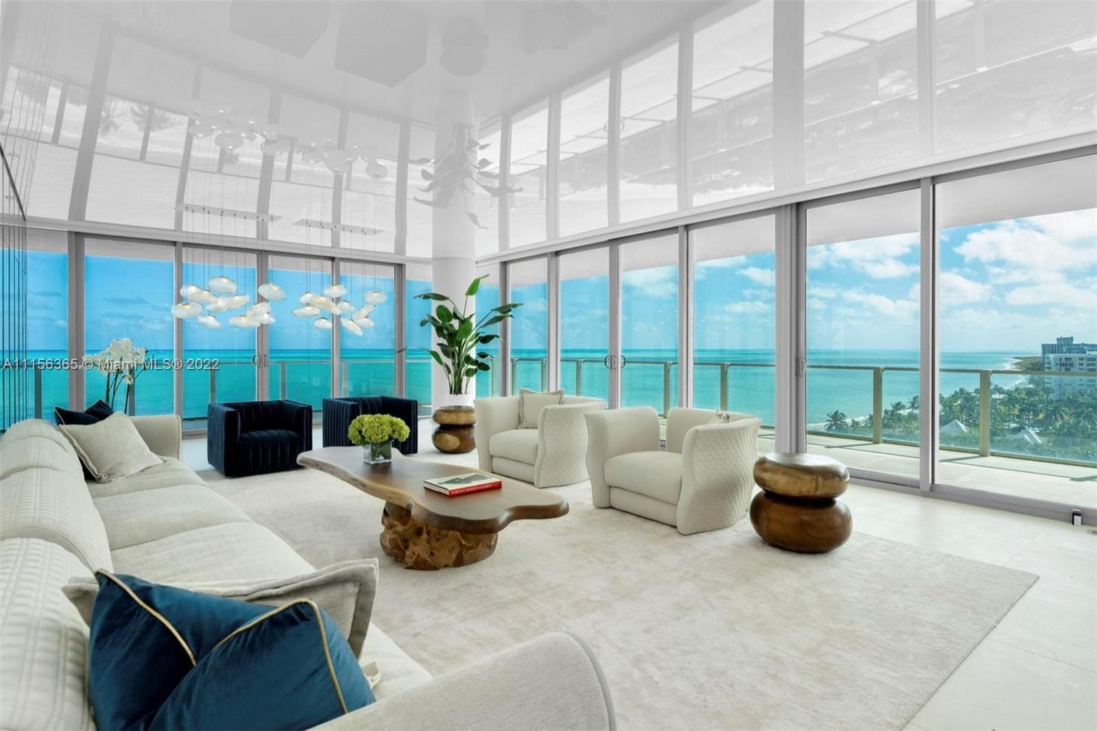 Direct Ocean View in Oceana, the most exclusive building on Key Biscayne. Private elevator opens to spectacular, professionally designed living spaces w/stretch ceilings, walls of glass & a flow-through floorplan offering breathtaking ocean views throughout. Deep (2000+ SF) wrap-around terrace. 
Furniture and Interiors by Maite Granda, custom built-ins & wall treatments, remote controlled shades + unique formal living area ceiling treatment. 4br/7.5ba + staff quarters plus 4 PARKING spaces. The guard-gated community offers residents a 500-foot private beach, heated pool, cabanas & restaurant + lap pool, ocean-view fitness center & spa, tennis, 24/7 reception & concierge services.