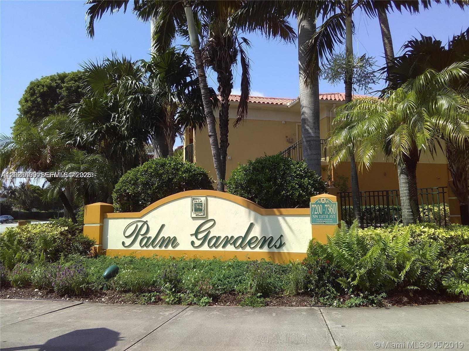 NICE 3 BED 2 BATH CORNER CONDO IN PALM GARDENS, FIRST FLOOR, TILE THROUGHOUT, 2 BALCONIES, WASHER AND DRYER INSIDE. GATED COMMUNITY WITH POOL AND GYM. TWO ASSIGNED PARKING SPOTS.