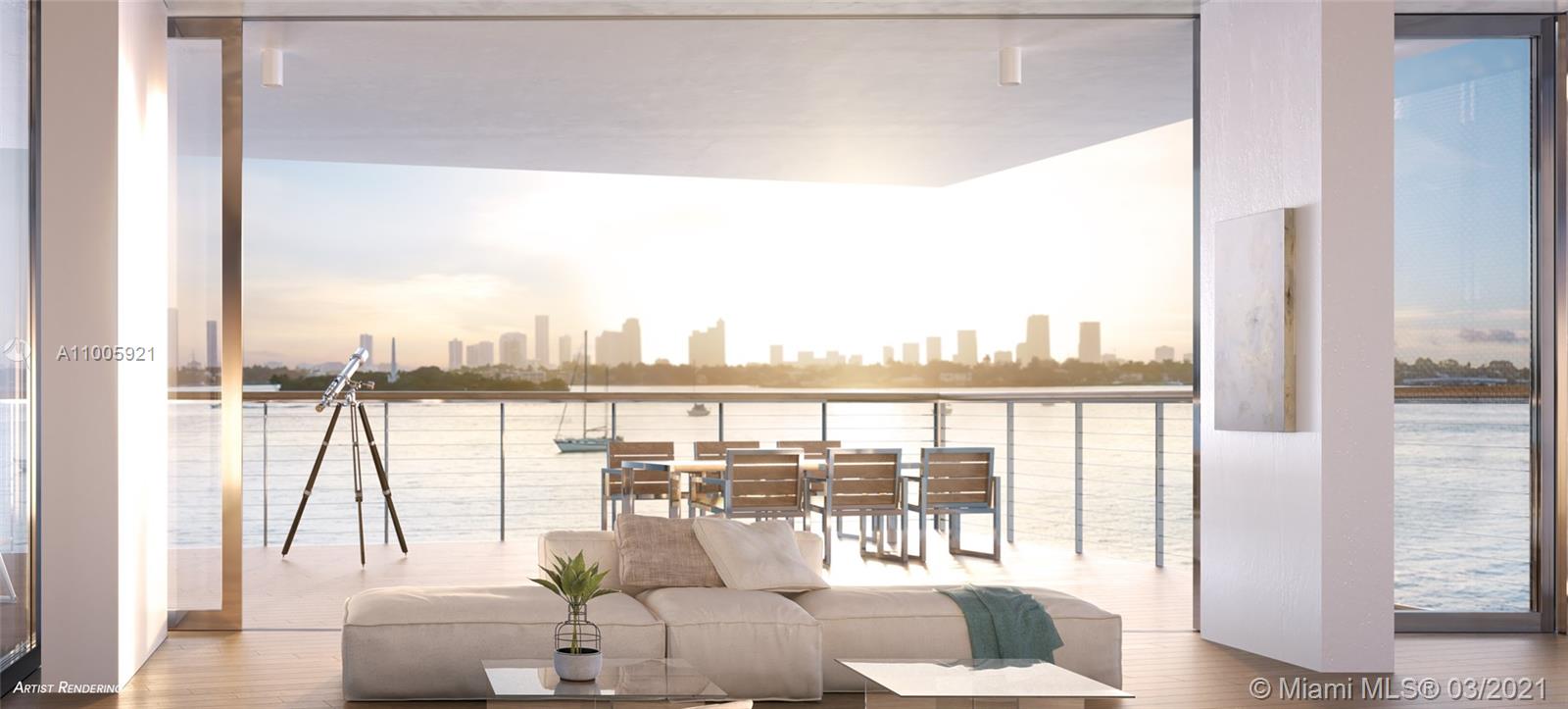 Composed of 59 individually designed waterfront residences around a glittering lagoon, Monad Terrace by Pritzker Winner, Jean Nouvel, provides brilliant light, private outdoor space, climbing gardens, unique sawtooth honeycomb facades & stunning sunset views of Biscayne Bay. Kitchens with dramatic sculptural marble island in Calacatta. Master baths with richly veined, spacious stone countertops, marquetry flooring and tiled walls. Other notable features include custom cabinetry & built-in features, designer fixtures, teak flooring throughout & private elevators. Immediate Occupancy. Photos and Renderings are from model residences.