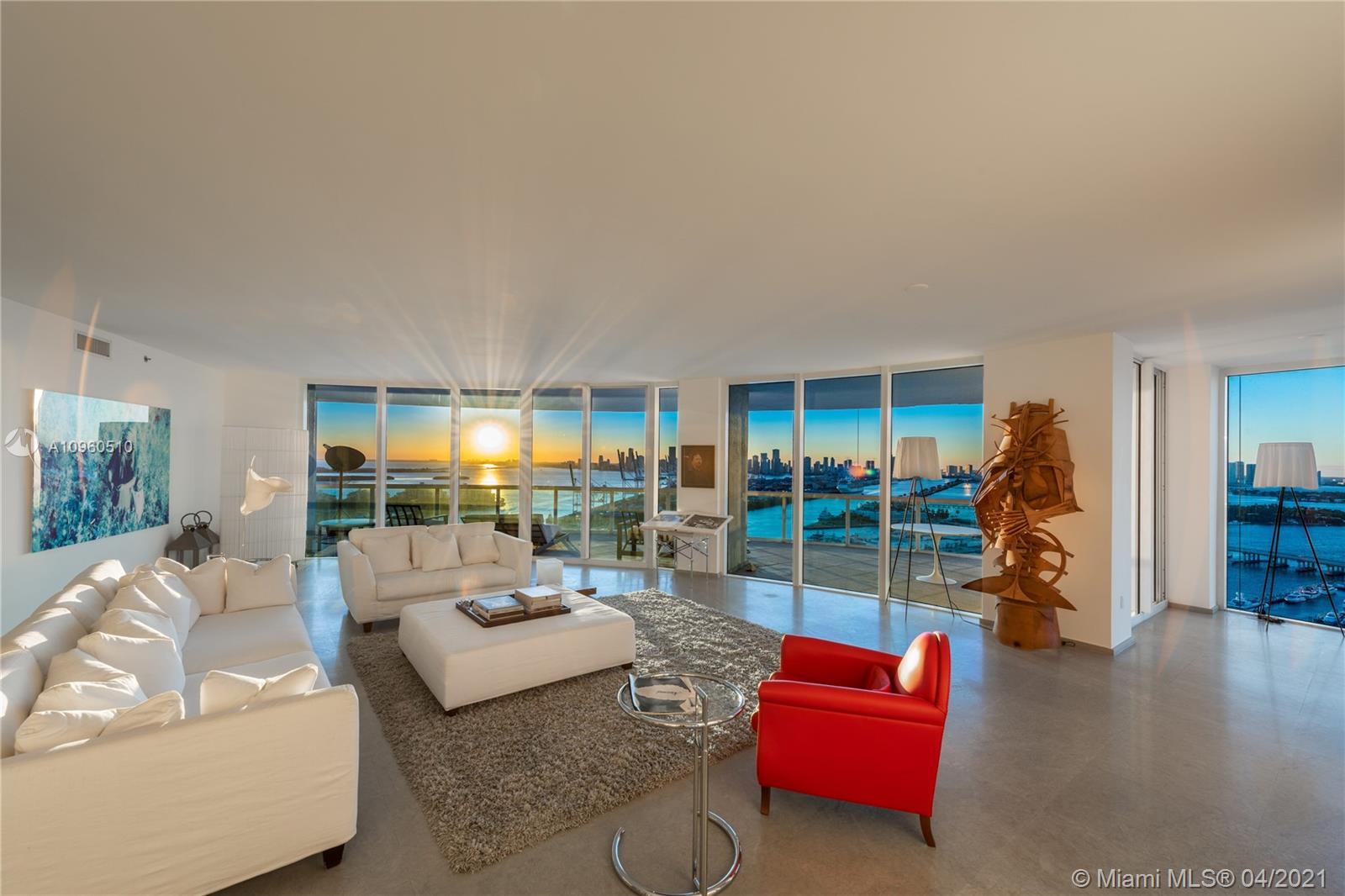 Ultra-luxe corner residence offering the BEST panoramic views, including Miami skyline, Biscayne Bay, Government Cut, Atlantic Ocean, & South Beach scenery from everywhere! Enjoy luxury from the greatest condo line in all Miami Beach! Private elevator will take you to the oversized curved living room where you can watch exploding sunsets over the Miami skyline. Featuring 2 deep terraces for outdoor living, an extravagant master suite on the south side, a bedroom, an office that can be converted back into a bedroom, a chef’s kitchen with the breakfast area, and a powder room. Murano at Portofino is a luxe bayfront condo next to the boardwalk in South of Fifth. Amenities: beach club, tennis courts, pool, gym, spa. Steps to the beach, South Pointe Park, & many great restaurants.