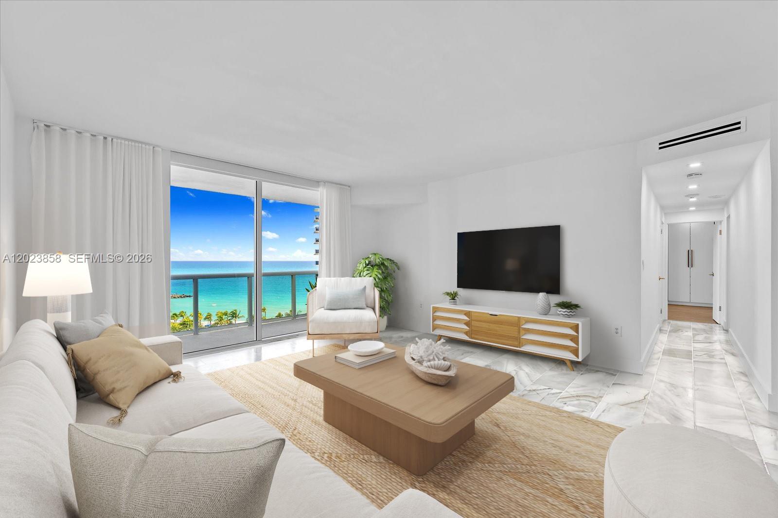 More than a residence, it's a lifestyle reserved for the few. This impeccably appointed 2BD/2BA oceanfront retreat delivers sweeping seascapes from every room, complete with upgrades throughout- marble and wood floors, updated kitchen and baths, custom wardrobe closets, built-in pantry  and motorized shades. Step outside to one of Miami's most coveted lifestyle amenities: direct access to the iconic oceanfront walking, jogging and bike path right at your door. Round out your days with five-star amenities: beach service, resort caliber gyms, sun-drenched oversized pool, movie theater, business center, 24-hr security and valet. All just steps from the luxury shopping and fine dining of Bal Harbour Shops and the weekend farmers market.