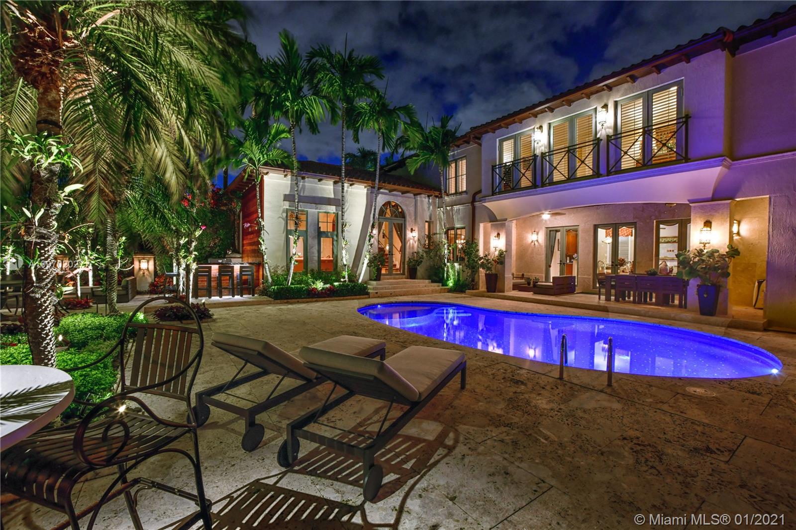 Exquisite home in 24/7 guard-gated Bal Harbour Village with desirable Southern Exposure, well maintained & available for immediate occupancy. This large family home for those seeking luxury living with a lush & expansive private pool patio area for entertaining. Built with quality in mind, a functional floor plan with flex space that includes a custom home theatre & gym. Offering 5 large bedrooms, and expansive living areas consisting of a grand entrance with soaring 18-ft ceilings, a stylish formal dining room, and a chef’s kitchen with breakfast area. Upstairs features 4 bedrooms including an expansive Master Bath with hers/his baths and large closets. Dockage available in the Village Marina. House has 4,843 SF as per owner.