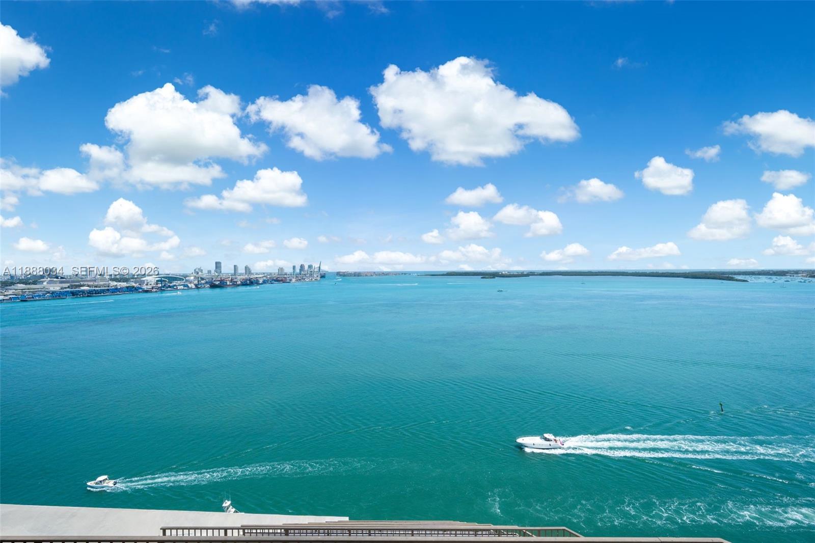 Direct Ocean open water full views forever without concern for future construction impact - Top Upper 2 Floors of Brickell Key One - The best location in all of Brickell Key.  2 story Upper Penthouse offering 3 full en-suite spaces with multiple massive cedar lined  walk-in closets in a separated design offering full privacy, plus an additional 4th full bath.  The entire residence offers sweeping unobstructed open ocean views for miles.  Over 3,000+/- square feet of interior space plus massive balconies on each level, a separate office/den, and additional storage.  A secondary private entrance/exit on the second floor leads to a private level for UPH use only.  New AC plus a full utility room.  Very spacious and exceptionally private with partial newly installed impact glass, brand new opulently renovated kitchen and bath plus a coveted private garage with water and power plus enormous storage and additional self parking plus free valet.  By Appt.