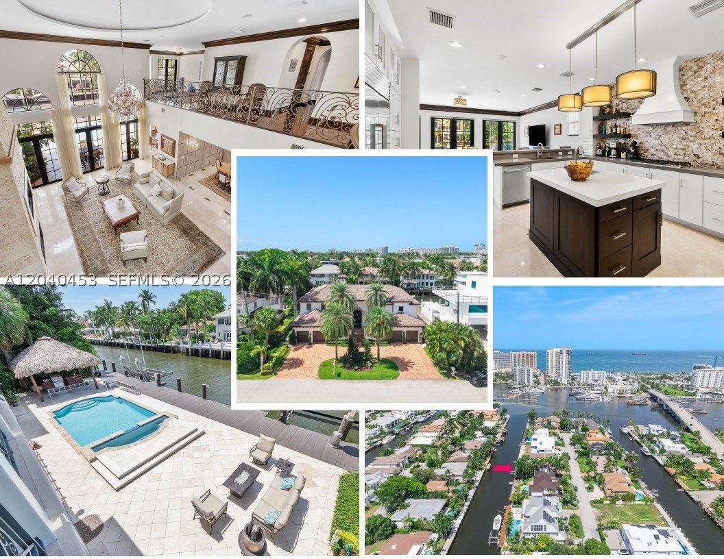 Experience extraordinary waterfront lifestyle in prestigious enclave of Seven Isles. Perfectly positioned on 100' of deepwater frontage, no fixed bridges & direct ocean access, this Mediterranean-inspired estate offers exceptional opportunity for luxury living in heart of Las Olas. 

Spanning 6,019SF, this 5BR/6.5BA home sits on 1/4 acre & designed to impress-soaring 22' foot ceilings, grand entertaining spaces & breathtaking water views. Family room overlooks the canal, seamlessly connects to a bar area featuring wine refrigerator, ice maker & sink, ideal setting for gatherings along w/formal dining room.

Boating enthusiasts will appreciate updated seawall & dual boat lifts, (20,000# & 5,000#), 3 homes in to  Intracoastal & Atlantic Ocean access. The home showcases resort-style outdoor environment w/resurfaced pool, new heater, custom pergola w/summer kitchen, lush new landscaping & ambient automatic evening lights.

Recent enhancements: 2024 roof w/warranty, impact windows/doors, 4-zoned ACs, smart thermostats, whole-home surround sound, state-of-the-art video surveillance system & new fence. A striking custom wine wall with capacity for more than 300 bottles is currently being installed, further elevating the home's luxury appeal.

Located moments from world-renowned dining, shopping, nightlife, beaches, and private aviation, this rare Seven Isles offering delivers the ultimate combination of sophistication, waterfront prestige, and South Florida luxury living.