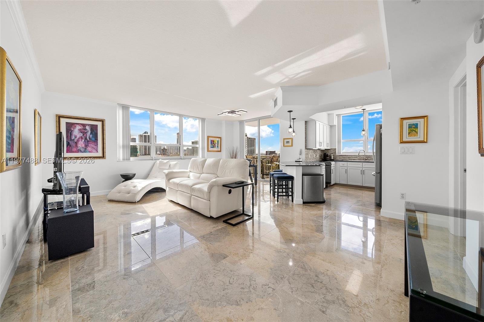 This is your rare chance to acquire this incredible 3-bedrooms waterfront opportunity at an amazing price! Spacious 3-bedroom corner residence in the sky, with gorgeous marble floors, renovated kitchen and other upgrades throughout! This light-filled and meticulously maintained unit has an excellent floor plan with large walk-in closets, and a newer A/C and water heater. Two parking spots included. Cite offers valet, concierge, impressive gym, pool, jacuzzi, business center, club room w/billiards & more! Live across from beautiful Margaret Pace Park w/walking path, soccer fields, tennis & volleyball courts. Walk to Publix, Miami Trolley, local trendy restaurants/shops, museums, concerts and top charter schools. Quick access to highways, airport and beaches!