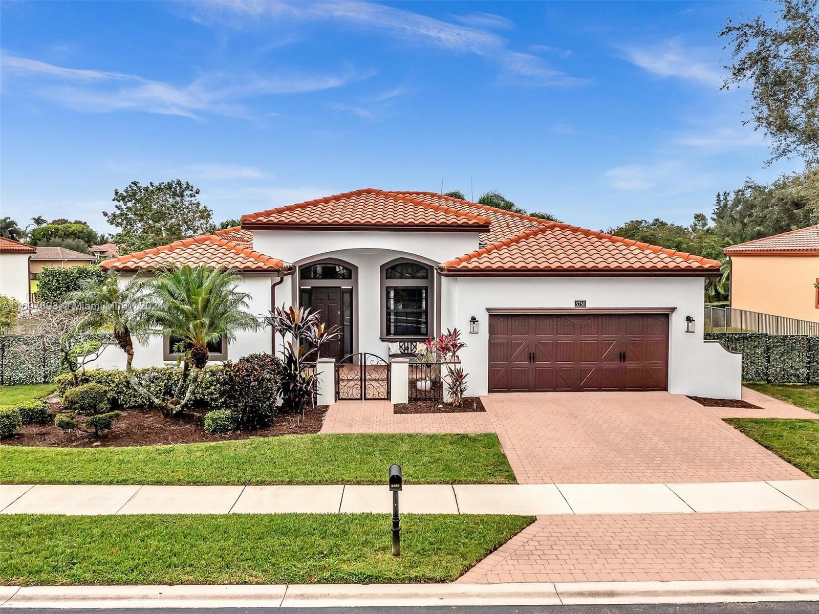 EXTREMELY RARE 5-BED/4-BATH, 1-STORY ESTATE HOME ON ONE OF THE BEST AND LARGEST LOTS IN THE HIGHLY DESIRABLE GATED COMMUNITY OF ESTADA AT MONTERRA. FEATURES INCLUDE: RESORT STYLE BACKYARD W/ CUSTOM POOL & JACUZZI, OVERSIZED TRAVERTINE PATIO, SOUND SYSTEM, TV, AND LUSH TROPICAL LANDSCAPING. FULL MARBLE PRIMARY BATHROOM * PORCELAIN TILE FLOORS MAIN AREAS * PORCELAIN WOOD-LOOK FLOORING IN ALL BEDROOMS * SOARING 12' CEILINGS THRU-OUT HOME * CROWN MOLDING * IMPACT GLASS WINDOWS / DOORS * BUILT-IN CABINETS/SHELVING ALL CLOSETS * A/C 2017 * WATER HEATER 2021 * BEST PUBLIC SCHOOLS IN BROWARD COUNTY * ACROSS THE STREET FROM THE POSNACK SCHOOL AND JCC * CLOSE TO EVERYTHING * LOW HOA FEE INCLUDES CABLE, INTERNET, ALARM, 24-HR SECURITY GUARD.