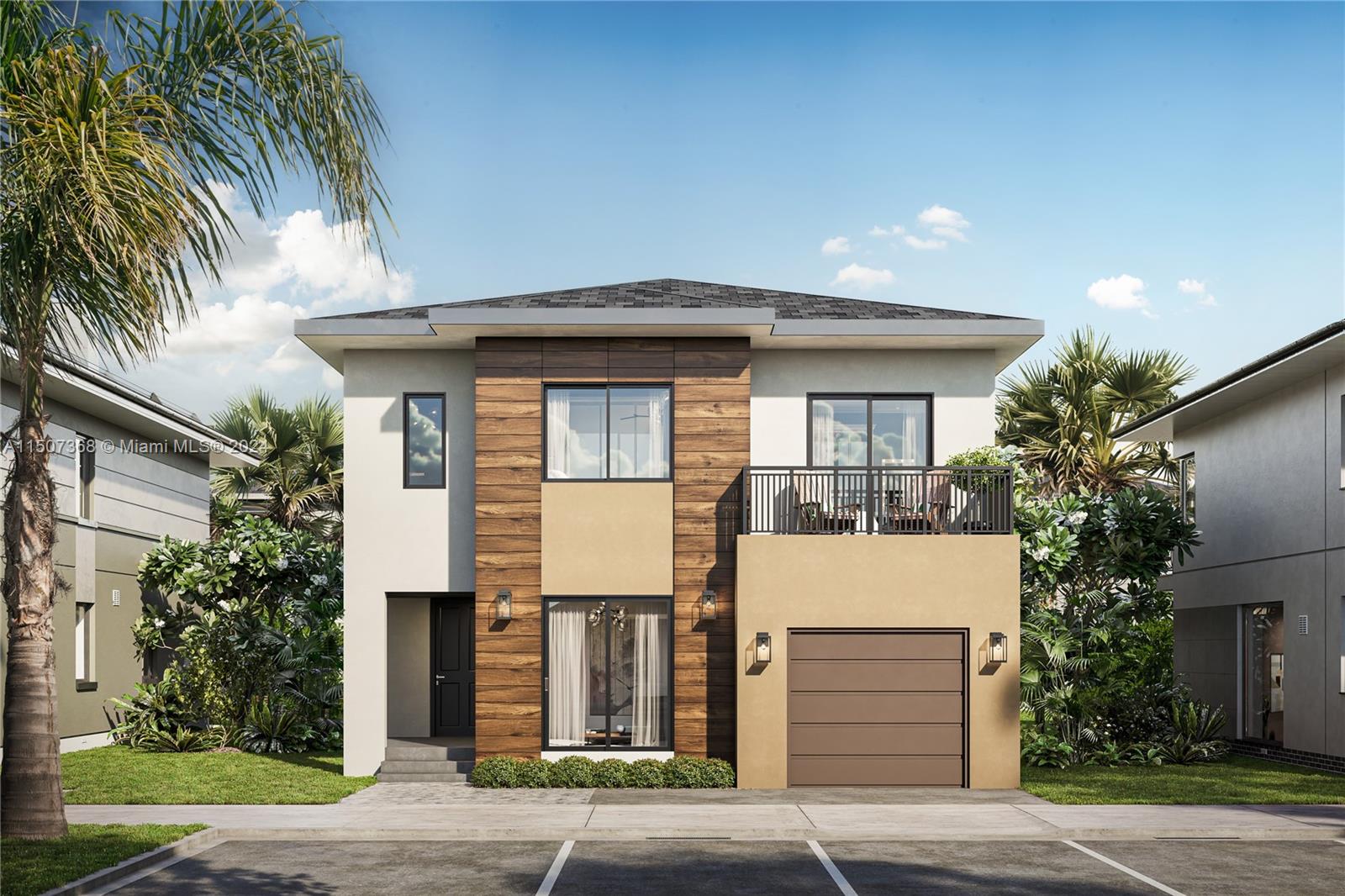 On Alba, an Onx Homes Community Model A Collection X with Gray facade with on an oversized corner lot. X+ Construction Pure Concrete Home with impact windows & doors, concrete foundation,concret mid slab,concrete stairs,5 bedrooms, 4.5 baths, includes a guest suite with full bath w/ independent entrance on the first floor. High ceilings, soft-close cabinets, upgraded kitchen with stainless steel appliances, led lights, quartz countertop, pantry, laundry with washer & dryer. Many upgrades including oversized porcelain tile in all areas including stairs,installed shades, glass door in bathrooms,electric charger,electric water heater, built in custom california closets,premium hardware, upgraded kitchen appliances plus backsplash and much much more!