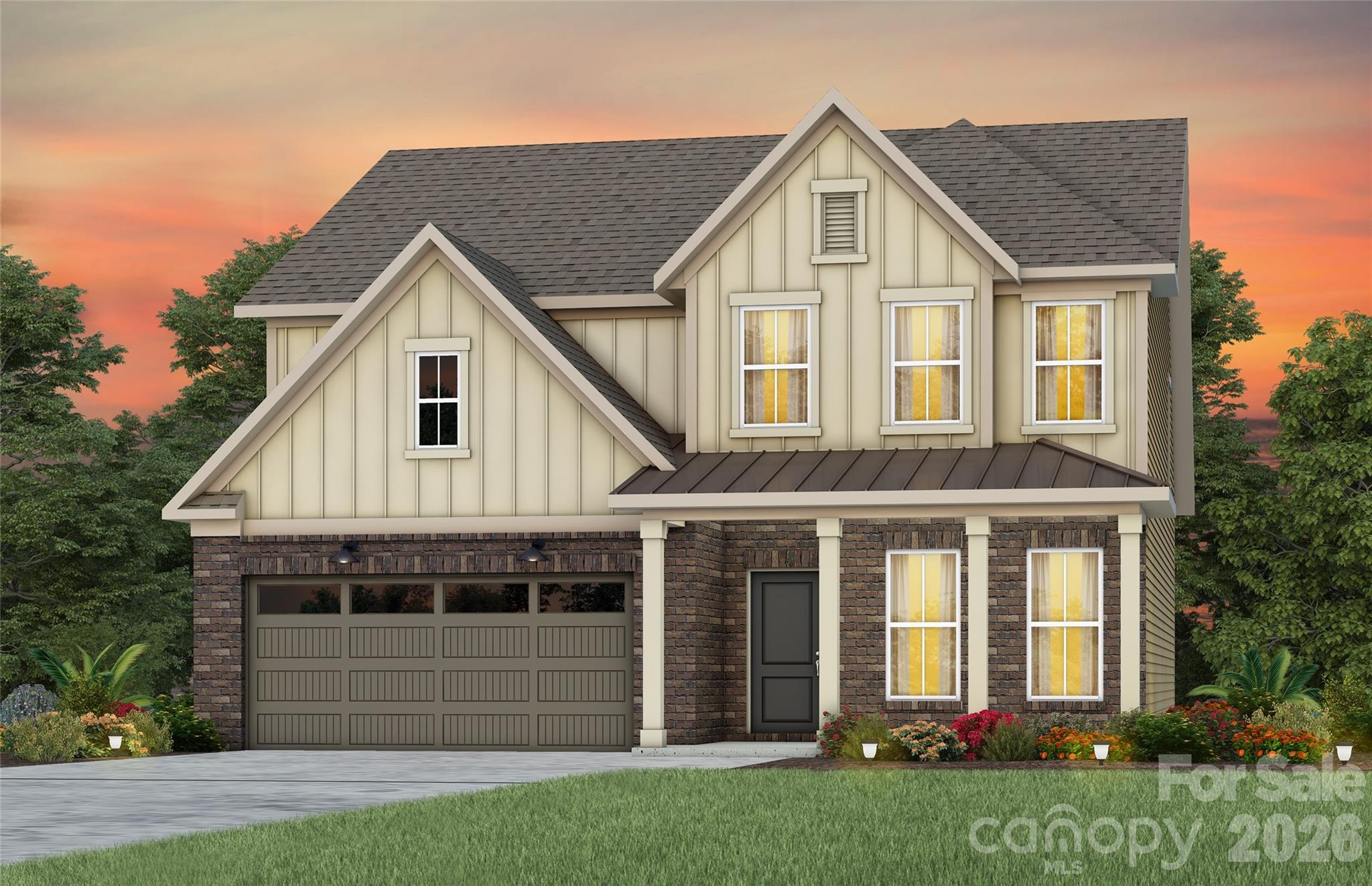 Popular Continental plan!  This great home features a gourmet kitchen with 42" white perimeter cabinetry and upgraded natural wood kitchen island with additional storage, walk-in pantry and Butler's pantry.  Spacious light filled cafe opens to the sunroom. Planning center nook off of mudroom.  Gathering room has great natural light and a floor to ceiling brick fireplace.  First floor guest suite with tile walk-in shower perfect for overnight stays.   Second floor owner's suite has tray ceiling and spacious sitting room and owner's bath features an oversized full tile spa shower with dual shower heads and full bench seat and separate closets.  Secondary bedrooms are a great size and all connect to a bathroom.  Convenient second floor spacious loft and laundry room complete this great home.