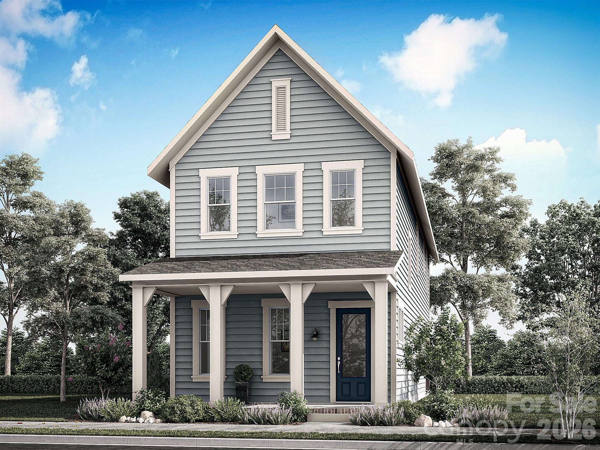 NEW CONSTRUCTION in East Charlotte - This home boasts a full front porch with beautiful columns. It features an open design with 10' ceilings & 8' doors/cased openings on first floor, spacious kitchen w/quartz counter tops, under cabinet lighting & center island w/single bowl sink & walk-in pantry. Electric fireplace in family room w/judges paneling backer & floating shelves on either side.  Luxury vinyl plank flooring on main level. Drop Zone at rear hallway. 2X2 picket open stair railing w/oak treads. Primary bedroom on upper level w/full bath, double vanity, oversized tiled shower & walk-in closet with 2nd doorway to laundry room at hallway. 9' ceilings on upper level w/2 guest bedrooms with walk-in closets. Hall bath with tub/shower combo & ceramic tile walls & flooring. Covered & Screened rear porch for relaxing evenings. 2-car detached garage w/alley access. Ring doorbell & camera w/Yale front door lock. Front lawn maintenance & irrigation covered by HOA.