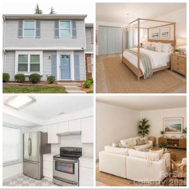 Welcome home to your pristine, move-in ready townhome! This low-maintenance beauty has undergone a complete transformation after a tenant move-out, with brand-new drywall, white walls with popular cottage blue trim, plush neutral carpeting, new white oak laminate flooring, all new kitchen with white shaker-style cabinets, durable faux marble countertops, rose gold touchless sink faucet on farmhouse sink, new toilets, new fixtures, and new sinks. As you step inside, you'll be greeted by a refreshing ambiance, as every inch of this home has been meticulously renovated and has remained unoccupied since the impeccable restoration, ensuring its pristine condition for your immediate enjoyment.  Your new home is in a walkable location to bus line, shopping, McAlpine Creek Park, and restaurants. Easy access to Monroe Road and Independence.  HOA covers water, trash pick-up and parking lot maintenance. There are 2 assigned parking spots. Come see this today and welcome home!
*Select photos have been virtually staged to help showcase the home's potential. Please note that furnishings depicted in virtually staged images are not present in the home and are for visualization purposes only.*
