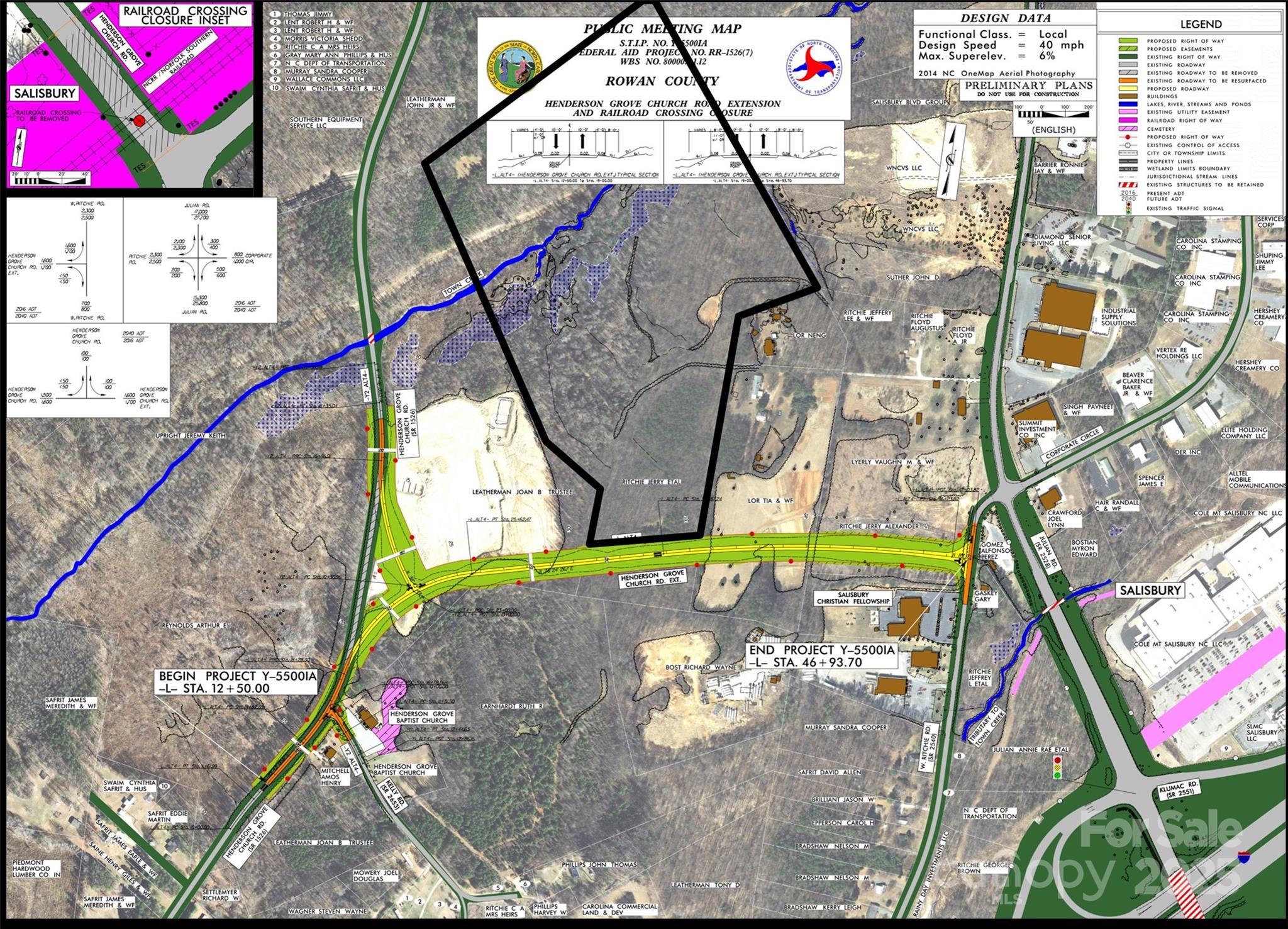 49 +/- acres off Henderson Grove Ch. Rd. Extension.   HI (Heavy Industrial), LI (Light Industrial) location.  

Rowan County: 49 acre Heavy Industrial/Light Industrial in a highly sought after area just off Hywy 85 in Salisbury. Property is designated Manufacturing and Light Industrial.  Henderson Grove Ch. Rd. Ext. through the southern portion of the land connecting Ritchie Road and Henderson Grove Church Road giving the property easy access to Julian Rd, 1/4 mile from Hywy 85 access ramp. Property is within close proximity to Interstate 85 as well as Jake Alexandria Blvd.  12" water main on east side of Julian Rd. where application would need to be approved to access per Salisbury Zoning.  Minimal acreage in lower area with the balance on high developable terrain..