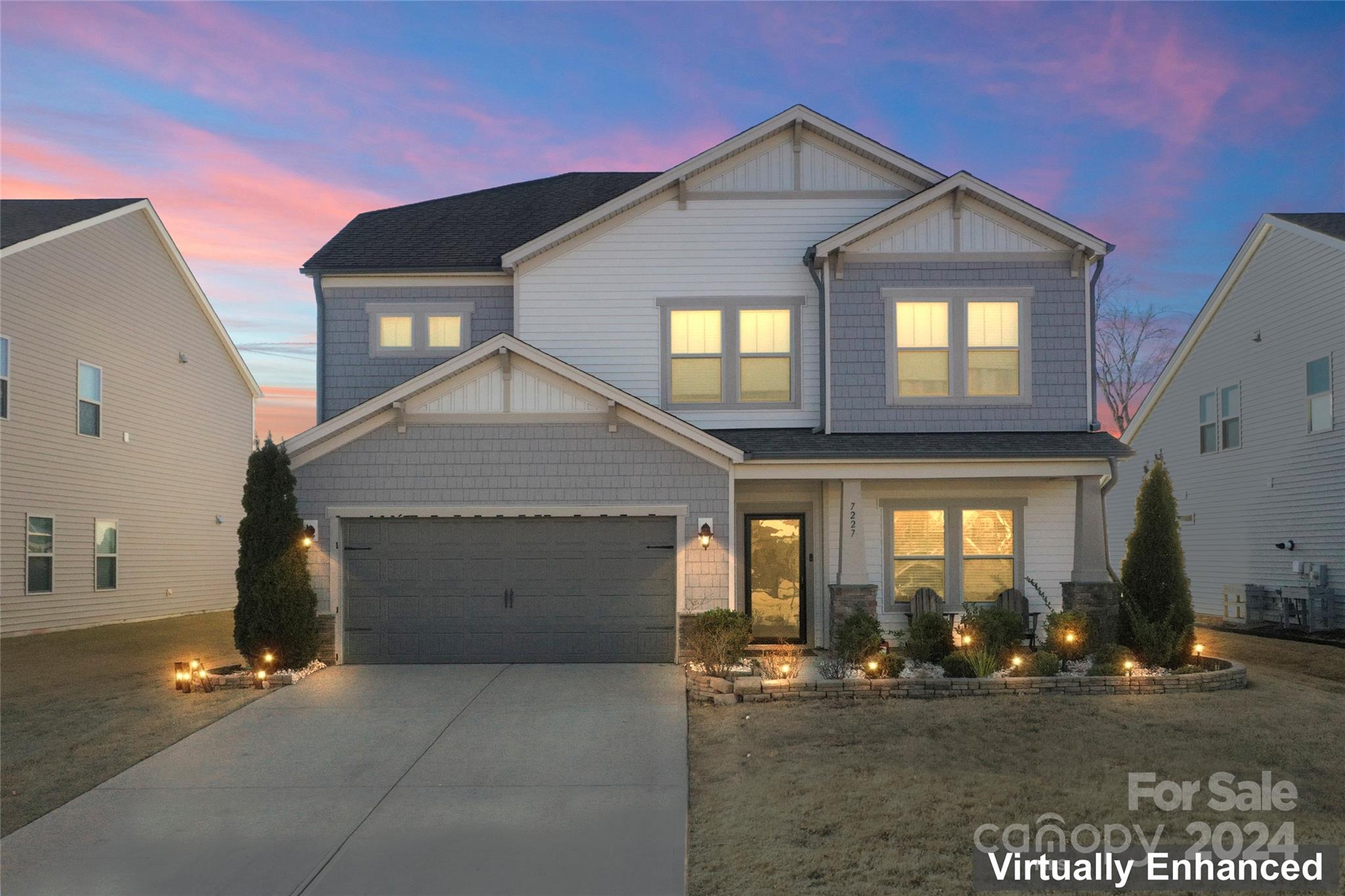 Gorgeous 5 bedroom, 4 bathroom home with guest suite on the main floor! Enter the home to find hardwoods throughout main floor & a ton of natural light. The kitchen boasts white cabinetry, granite counters, stainless steel appliances and a gas stove. Off of the living room you'll find the convenience of a full bedroom and bath suite, perfect for guests! You'll find yourselves relaxing & enjoying movies upstairs in the loft with the added floor to ceiling stone fireplace! The primary bedroom is spacious with tray ceiling. Primary bath includes marble-look tile floors, tiled walk-in shower, dual vanity sinks and vanity area! In addition to the primary bedroom, there are 3 extra bedrooms and 2 bathrooms upstairs for ample space. Enjoy the outdoors with extended paver patio, pergola and fully fenced backyard. Upgrades throughout include tankless water heater, expoxy garage floors, upgraded lighting and custom accent walls. Move-in ready with approx. 4 years left on the structural warranty!