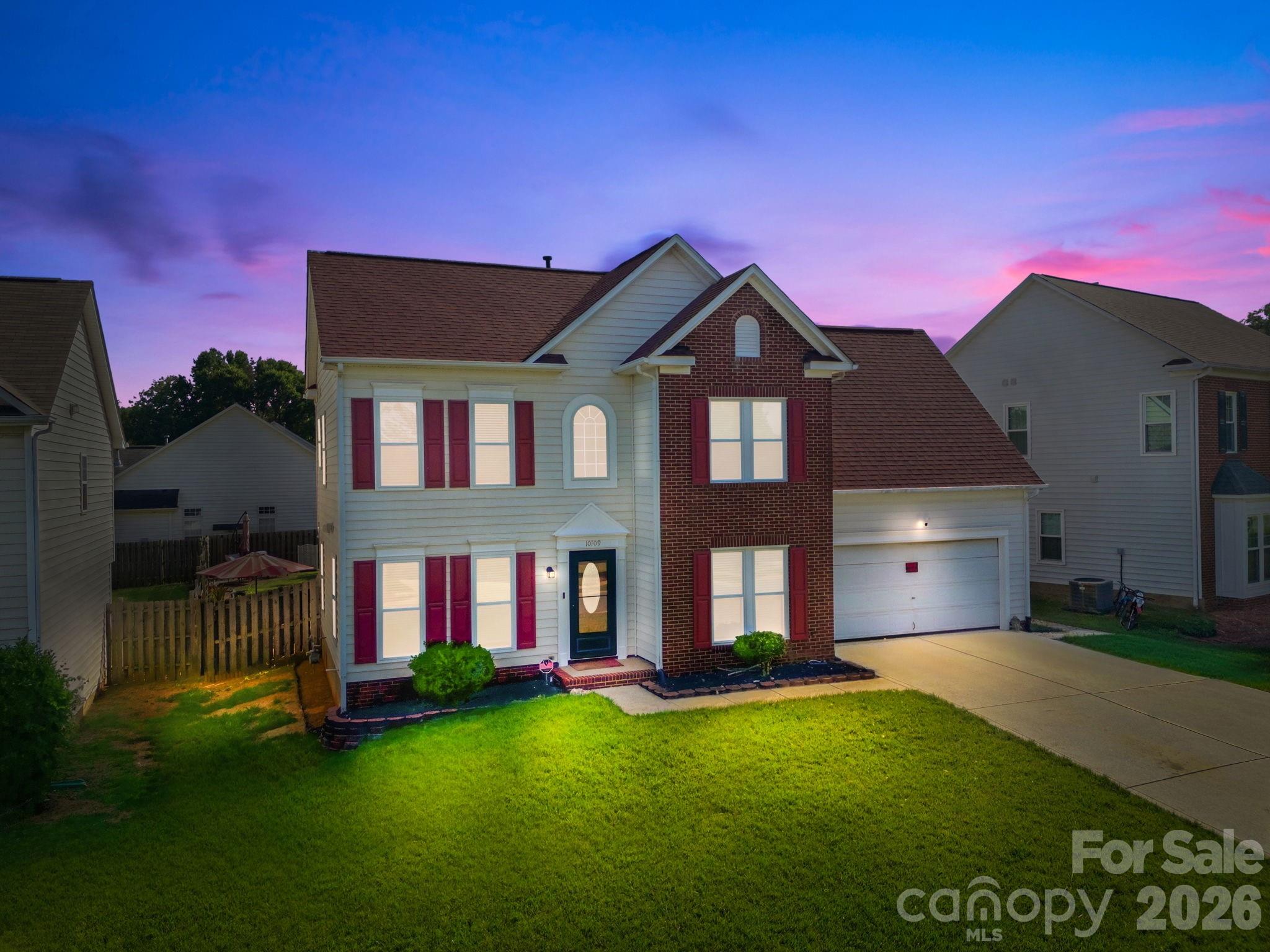 Conveniently located in the thriving University area of Charlotte.
Come see this beautiful two-story, four-bedroom transitional home located in the desirable Faires Farm community. This well-maintained home offers a functional layout and generous living space. Step outside to a beautifully maintained backyard designed for both entertaining guests or relaxation. 
The main level features laminate flooring throughout, a spacious oversized living room with a cozy gas fireplace, family room, breakfast nook, and a conveniently located powder room. The kitchen is equipped with stainless steel appliances including a gas stove, dishwasher, and refrigerator, along with electricity in the island and a large double-door pantry, offering both functionality and storage.
Upstairs, you’ll find a spacious common area hallway, linen closet, and ceiling fans in all bedrooms. The laundry room is conveniently located on the second floor for added ease and accessibility. The primary suite features tray ceilings, walk-in closet, and an en suite bathroom with a shower. The upstairs secondary bathroom includes a new tub and toilet. Additional closet/storage feature in the primary suite may be removed if buyers are not interested in it. 

Roof Replaced (2016)
HVAC and Furnace new (2023)
New Windows and Patio Door (2024)