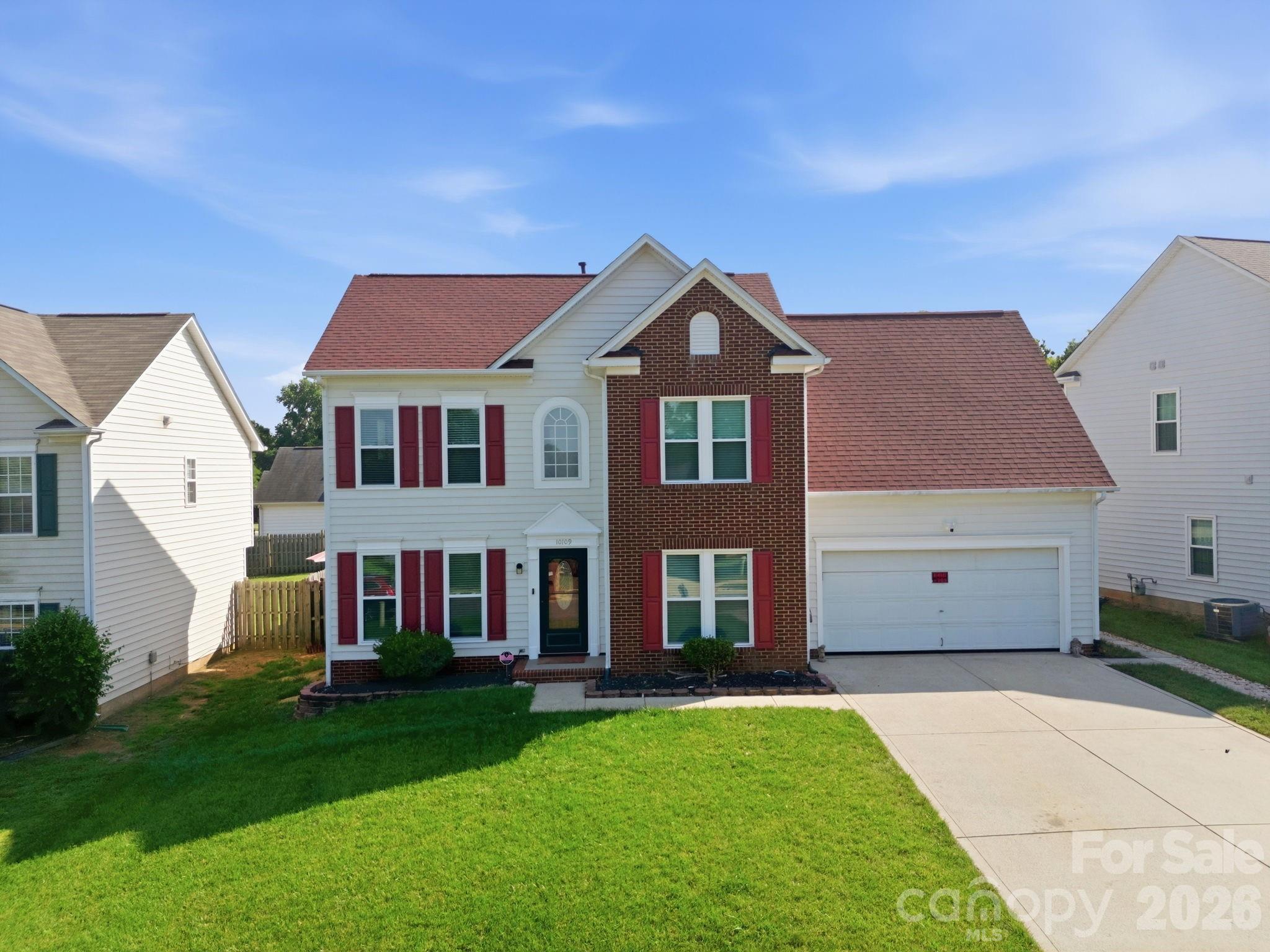Conveniently located in the thriving University area of Charlotte.
Come see this beautiful two-story, four-bedroom transitional home located in the desirable Faires Farm community. This well-maintained home offers a functional layout and generous living space. Step outside to a beautifully maintained backyard designed for both entertaining guests or relaxation. 
The main level features laminate flooring throughout, a spacious oversized living room with a cozy gas fireplace, family room, breakfast nook, and a conveniently located powder room. The kitchen is equipped with stainless steel appliances including a gas stove, dishwasher, and refrigerator, along with electricity in the island and a large double-door pantry, offering both functionality and storage.
Upstairs, you’ll find a spacious common area hallway, linen closet, and ceiling fans in all bedrooms. The laundry room is conveniently located on the second floor for added ease and accessibility. The primary suite features tray ceilings, walk-in closet, and an en suite bathroom with a shower. The upstairs secondary bathroom includes a new tub and toilet. Additional closet/storage feature in the primary suite may be removed if buyers are not interested in it. 

Roof Replaced (2016)
HVAC and Furnace new (2023)
New Windows and Patio Door (2024)