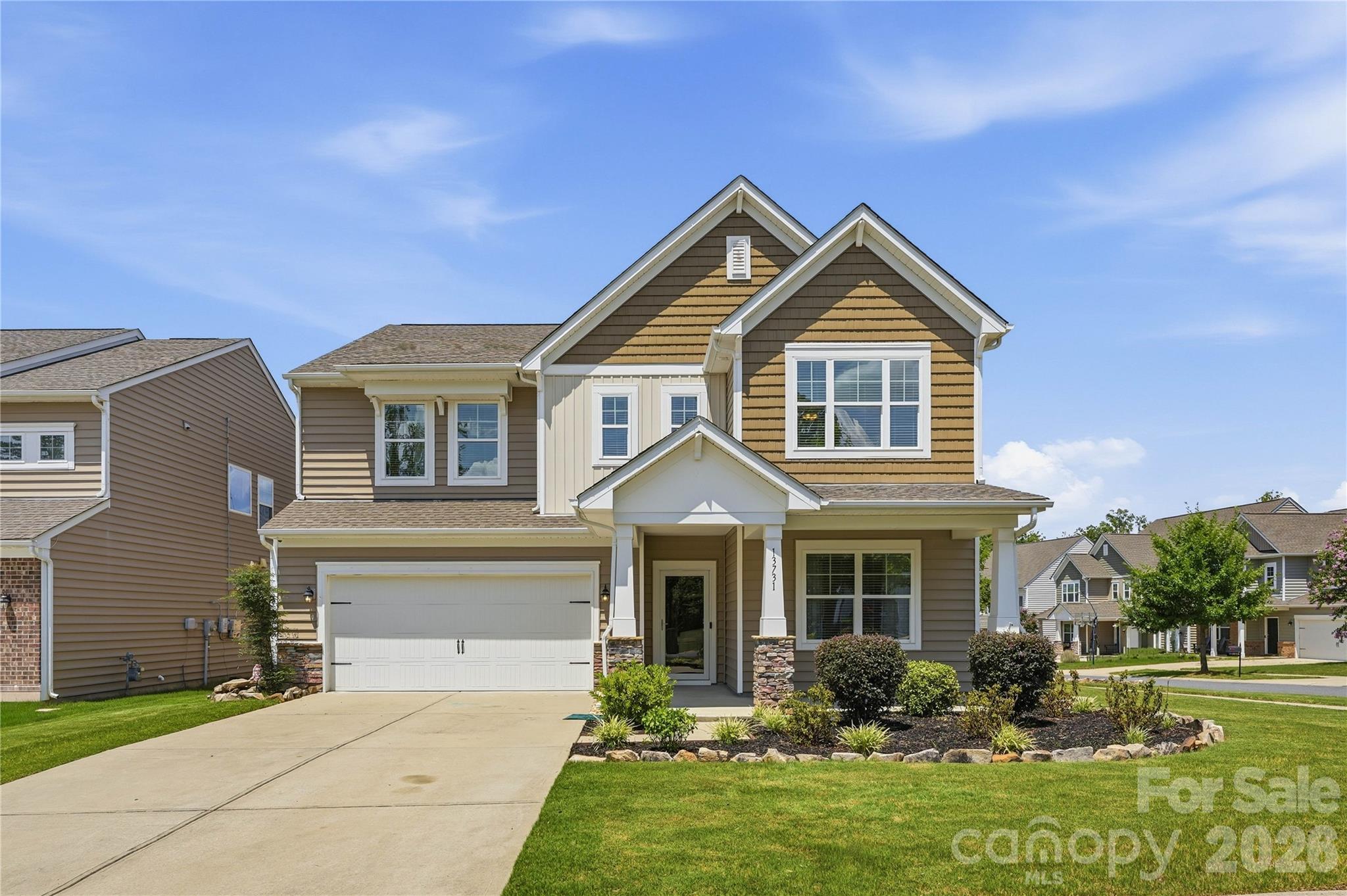 Perfectly positioned on a beautiful corner lot in Steele Creek’s sought-after Chateau community, this stunning 5 bedroom/3 bath home delivers comfort, style and everyday convenience! Built in 2017 and meticulously maintained, this home features a bright, open-concept layout enhanced by crown molding, trim detailing and thoughtfully designed living spaces throughout. The beautifully updated kitchen features painted cabinets and an upgraded backsplash completed in 2021, an oversized island with ample seating, granite countertops, and a spacious pantry. A sunlit breakfast nook with sliding glass doors opens to the patio and fully fenced backyard, creating the perfect space for everyday living and entertaining. The living room showcases a cozy fireplace, creating a warm and inviting focal point for everyday living and entertaining. A dedicated first-floor office and formal dining room provide flexible spaces for work and gatherings. Upstairs, the spacious primary suite offers a serene retreat with a spa-inspired en-suite featuring a soaking tub, separate shower, dual sink vanity and an oversized walk-in closet. Generously sized secondary bedrooms and a versatile bonus room complete the upper level, offering room for everyone and everything! Outdoors, enjoy a fully fenced-in backyard with a built-in fire pit, perfect for relaxing or entertaining year-round, along with access to the community’s resort-style amenities including a pool, clubhouse, fitness center, tennis courts, playground and so much more. Conveniently located just minutes from I-485, I-77, Carowinds, Rivergate Shopping Center and nearby greenways, this home delivers both elevated living and an unbeatable location!